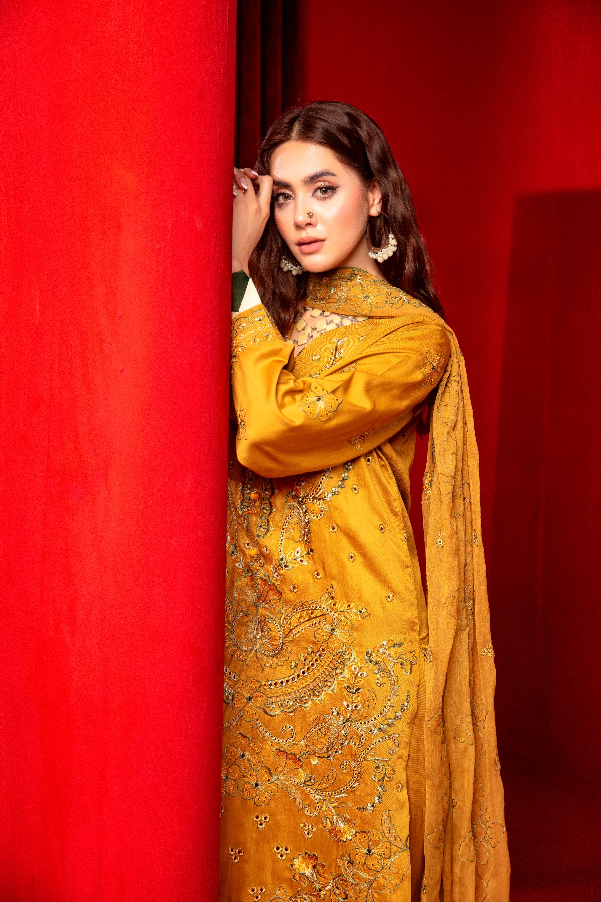 3-Pcs Luxury Embroidery Viscose Suit with Heavy Embroidery  Shirt Bamber Embroidery  Dupatta by Fiza Minahil (SN/1280)
