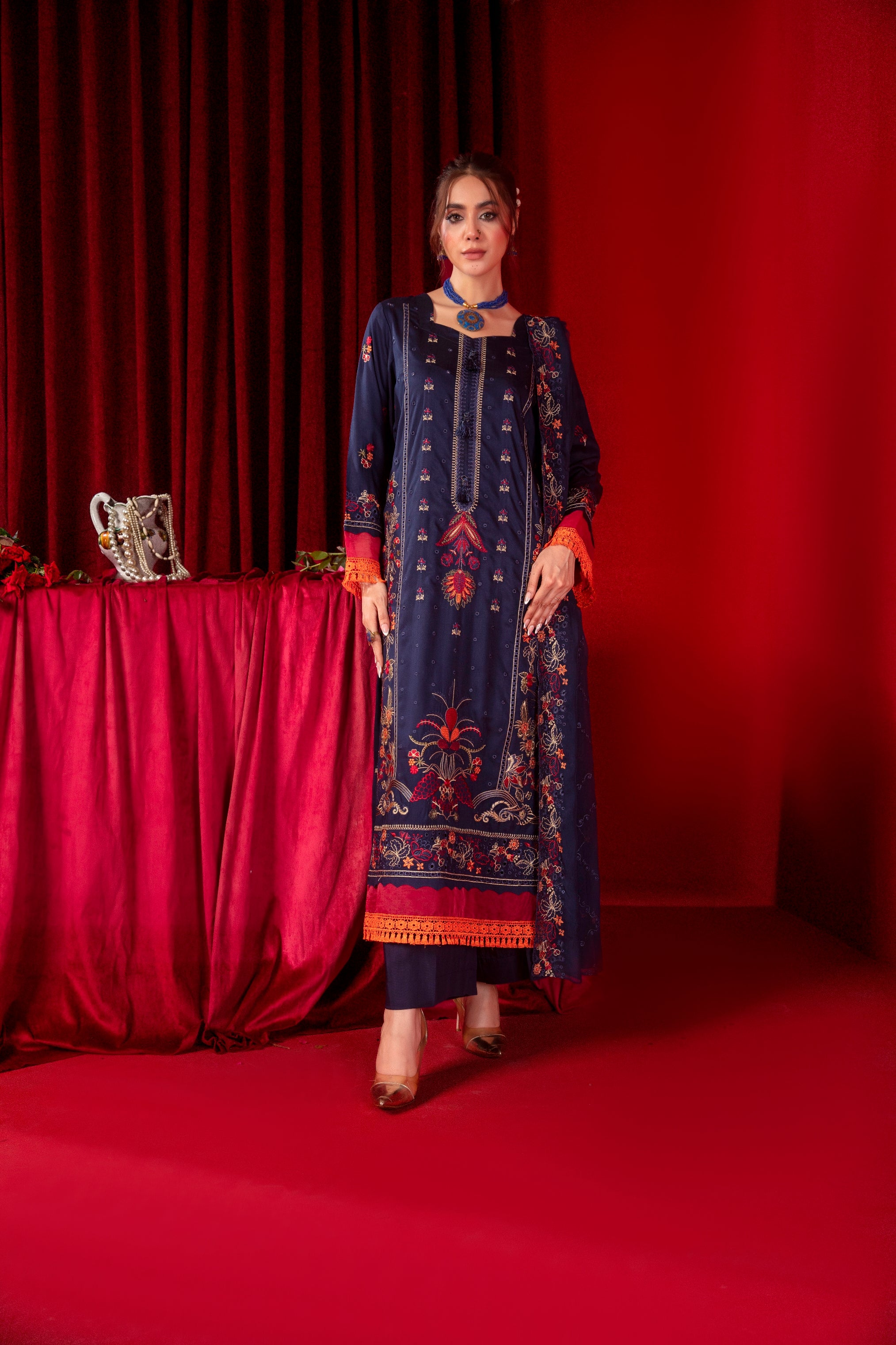 3-Pcs Luxury Embroidery Viscose Suit with Heavy Embroidery  Shirt Bamber Embroidery  Dupatta by Fiza Minahil (SN/1281)