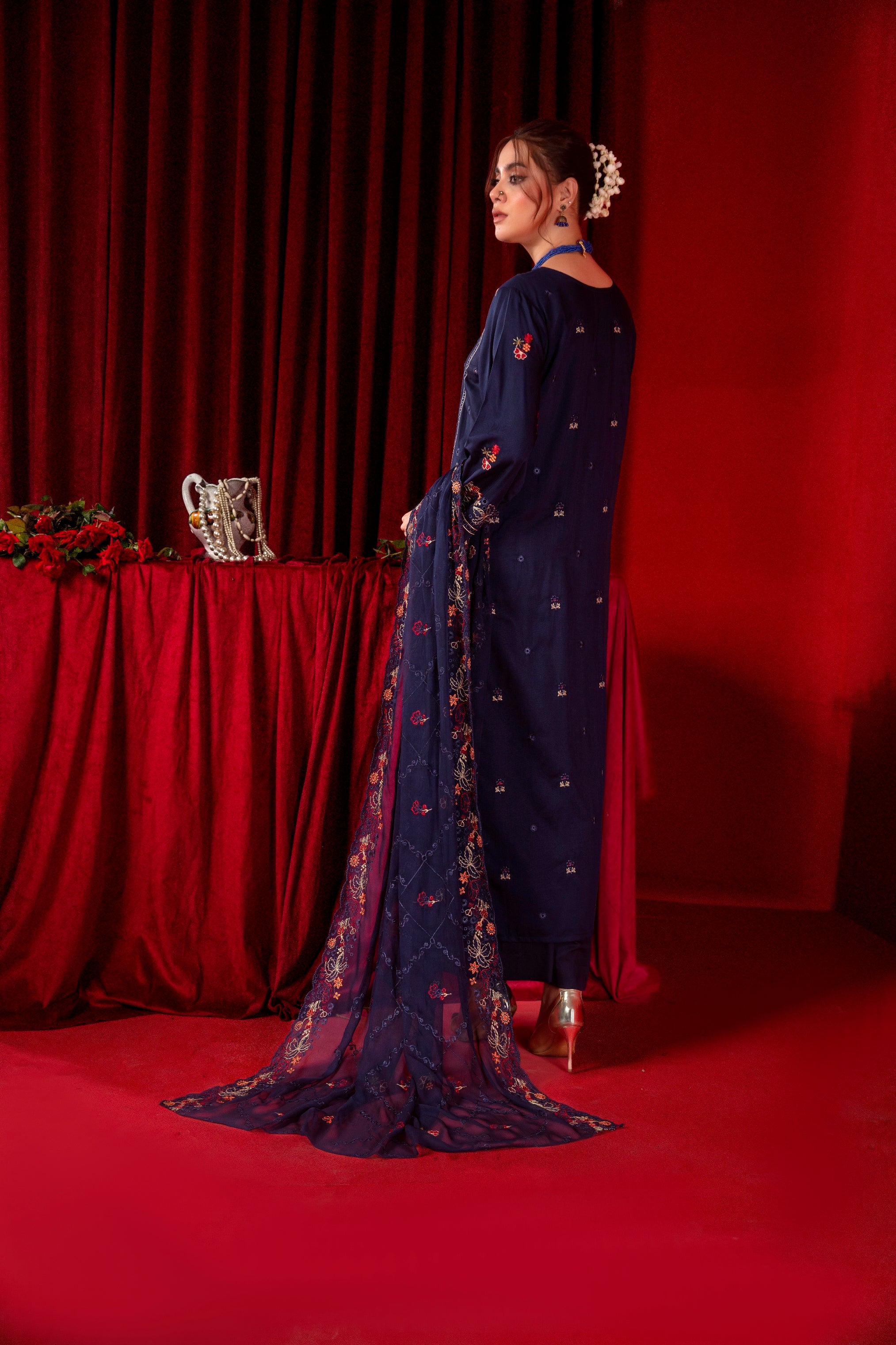 3-Pcs Luxury Embroidery Viscose Suit with Heavy Embroidery  Shirt Bamber Embroidery  Dupatta by Fiza Minahil (SN/1281)