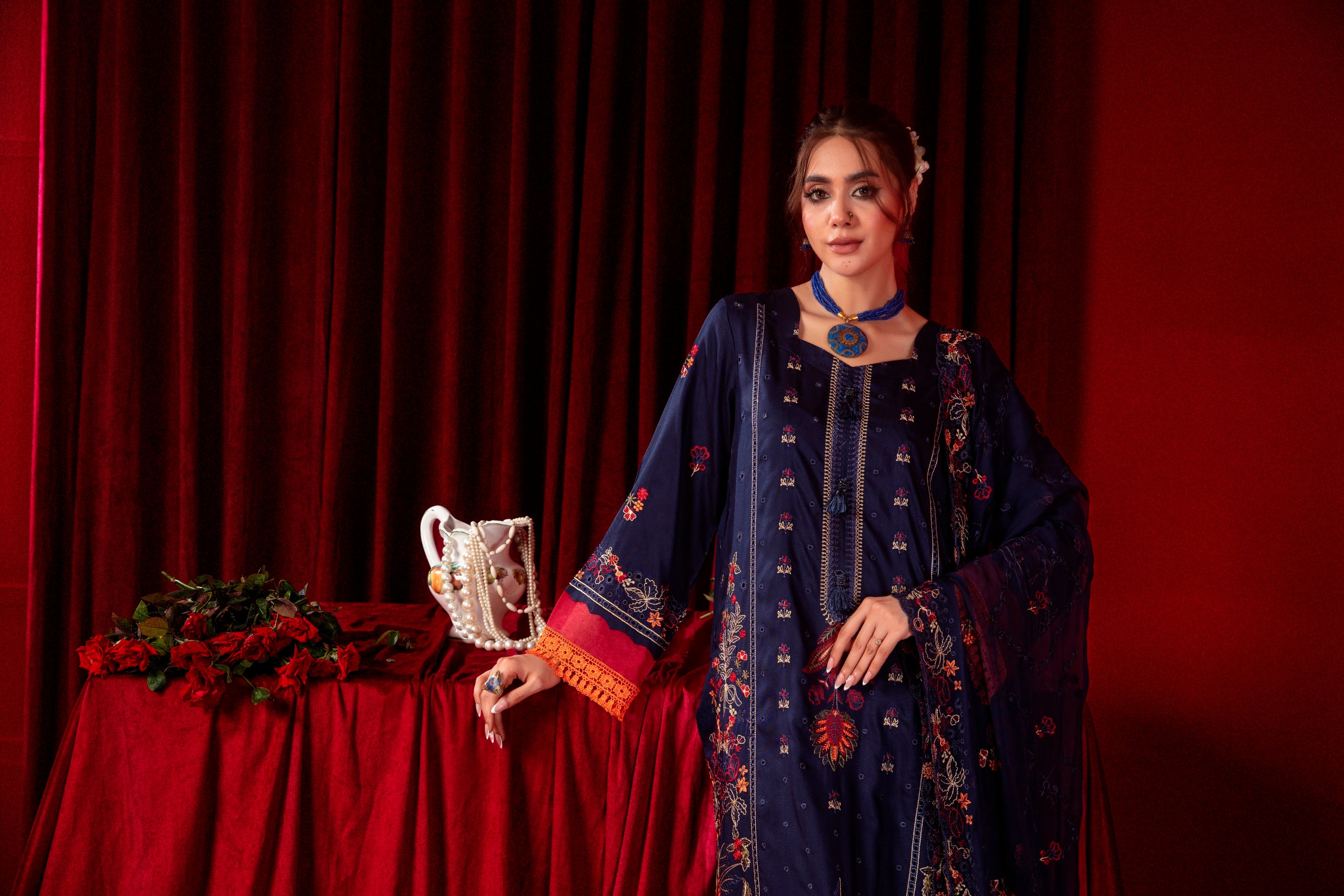 3-Pcs Luxury Embroidery Viscose Suit with Heavy Embroidery  Shirt Bamber Embroidery  Dupatta by Fiza Minahil (SN/1281)