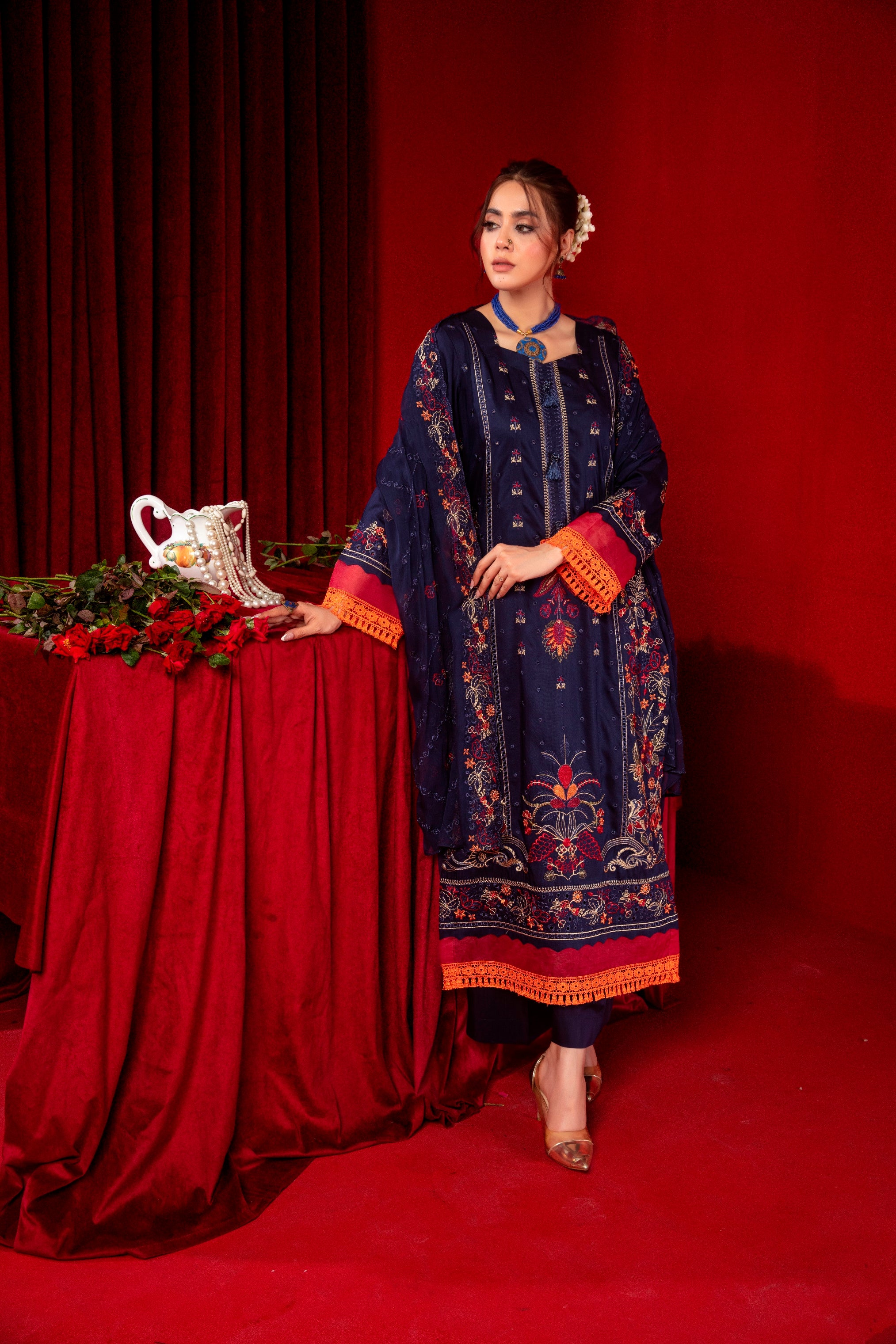 3-Pcs Luxury Embroidery Viscose Suit with Heavy Embroidery  Shirt Bamber Embroidery  Dupatta by Fiza Minahil (SN/1281)