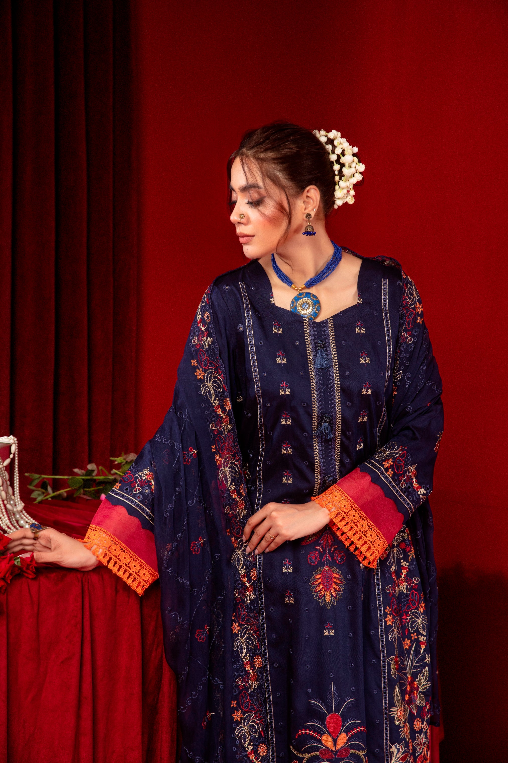 3-Pcs Luxury Embroidery Viscose Suit with Heavy Embroidery  Shirt Bamber Embroidery  Dupatta by Fiza Minahil (SN/1281)