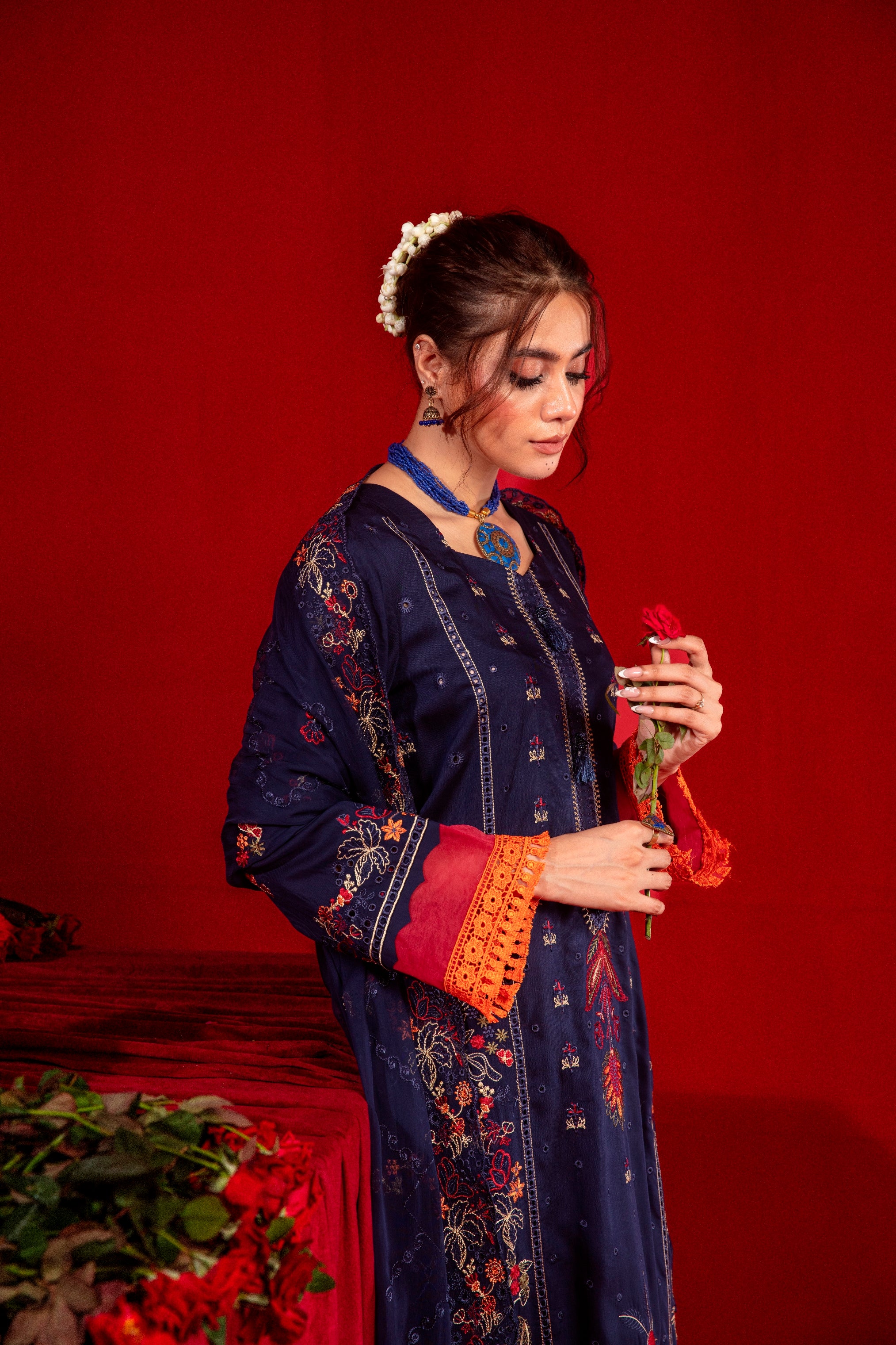 3-Pcs Luxury Embroidery Viscose Suit with Heavy Embroidery  Shirt Bamber Embroidery  Dupatta by Fiza Minahil (SN/1281)