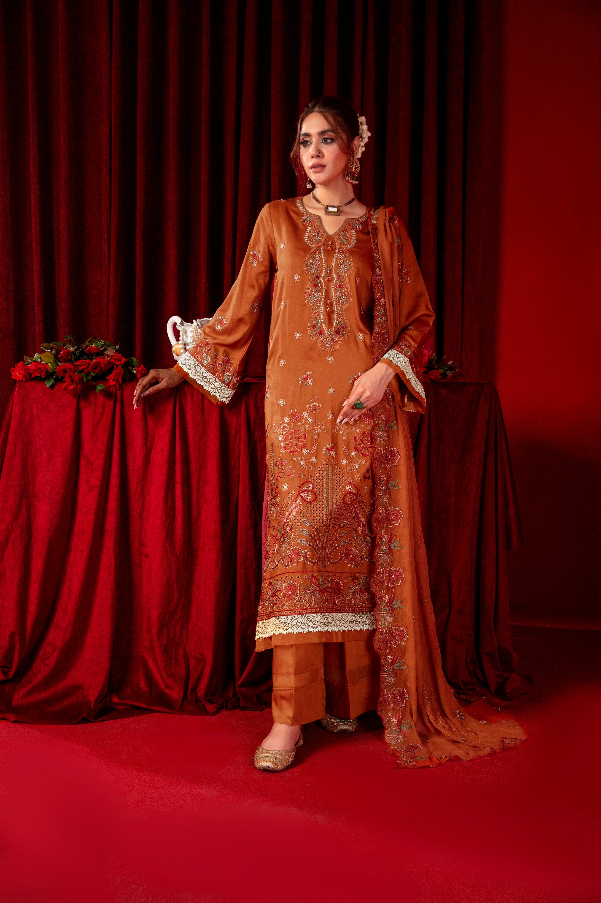 3-Pcs Luxury Embroidery Viscose Suit with Heavy Embroidery  Shirt Bamber Embroidery  Dupatta by Fiza Minahil (SN/1282)