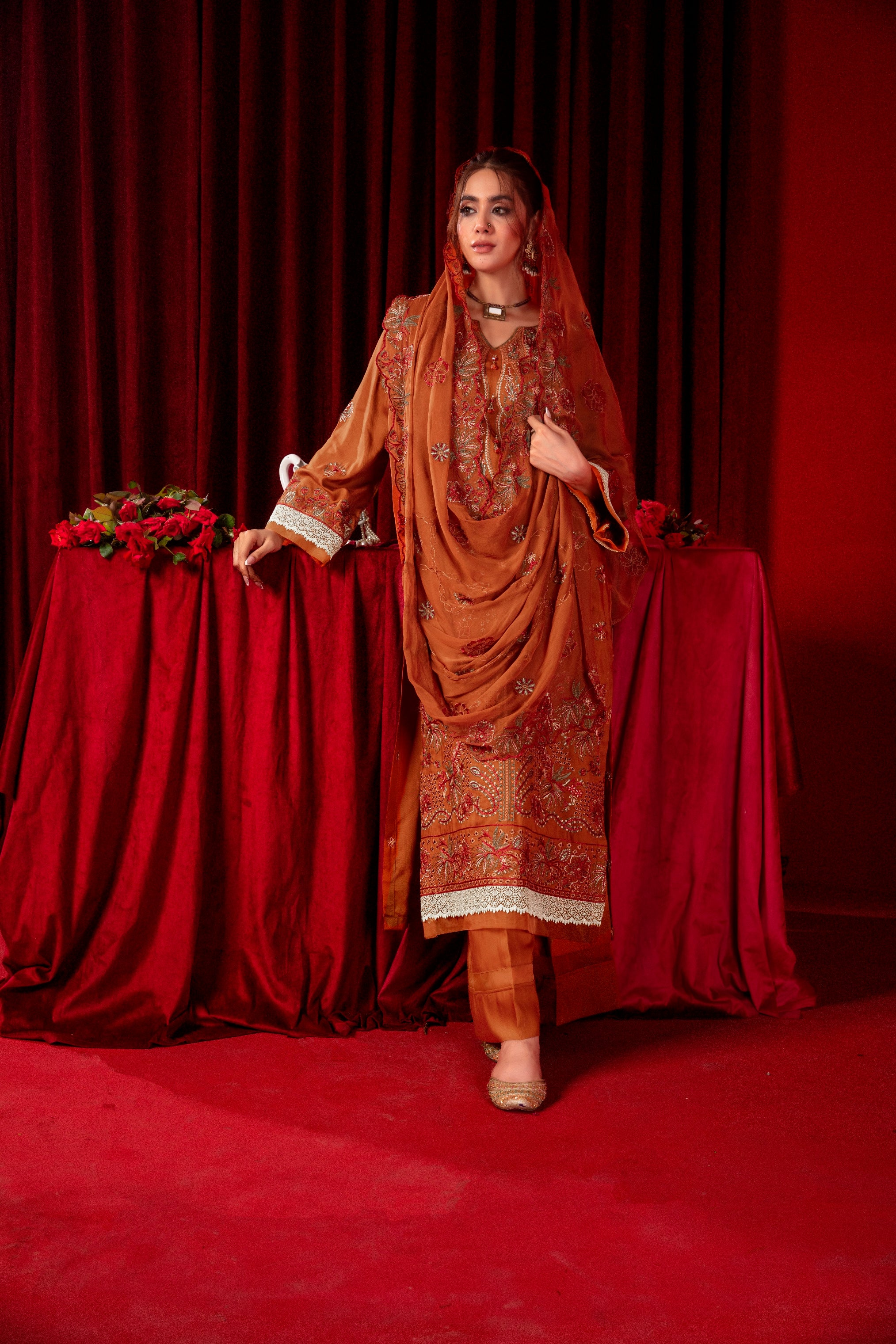 3-Pcs Luxury Embroidery Viscose Suit with Heavy Embroidery  Shirt Bamber Embroidery  Dupatta by Fiza Minahil (SN/1282)