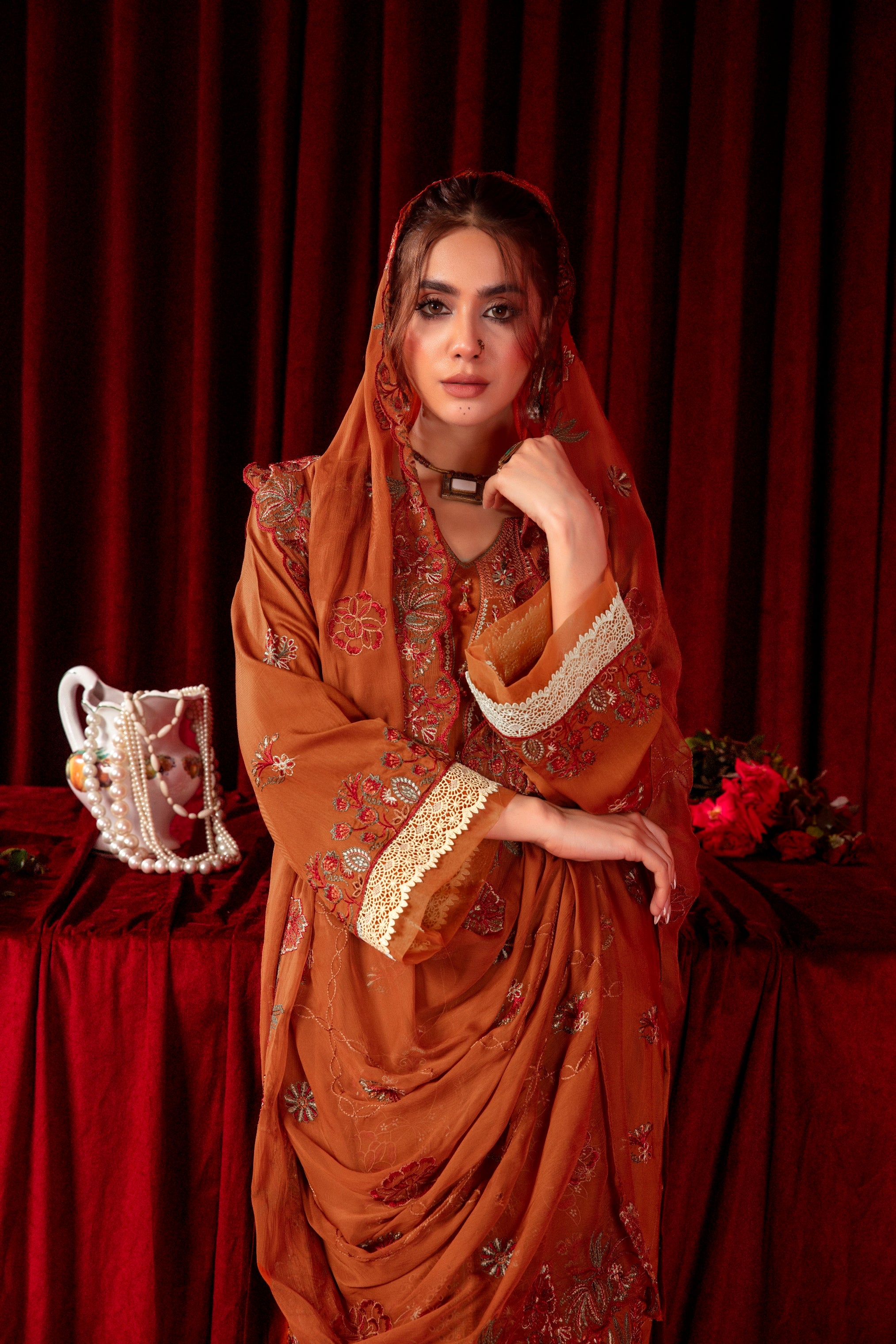 3-Pcs Luxury Embroidery Viscose Suit with Heavy Embroidery  Shirt Bamber Embroidery  Dupatta by Fiza Minahil (SN/1282)