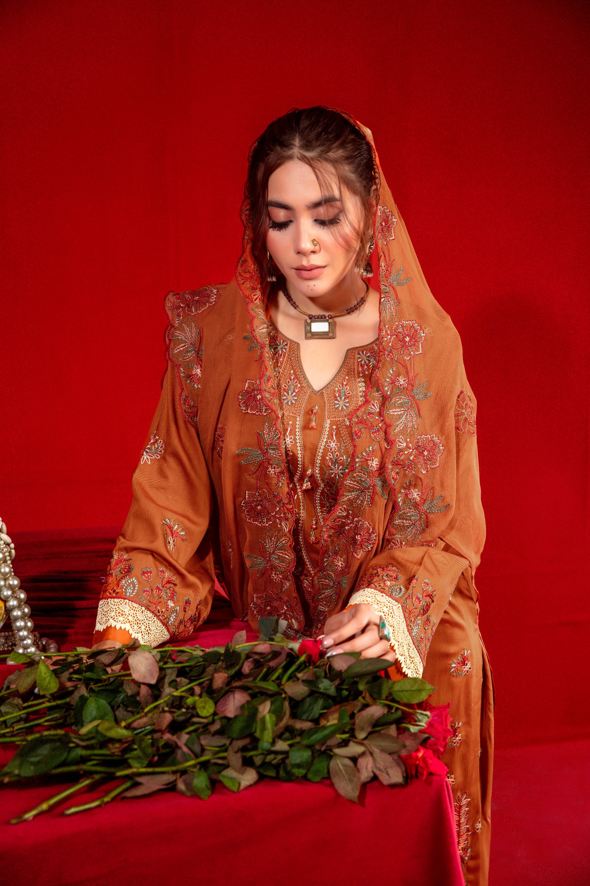 3-Pcs Luxury Embroidery Viscose Suit with Heavy Embroidery  Shirt Bamber Embroidery  Dupatta by Fiza Minahil (SN/1282)
