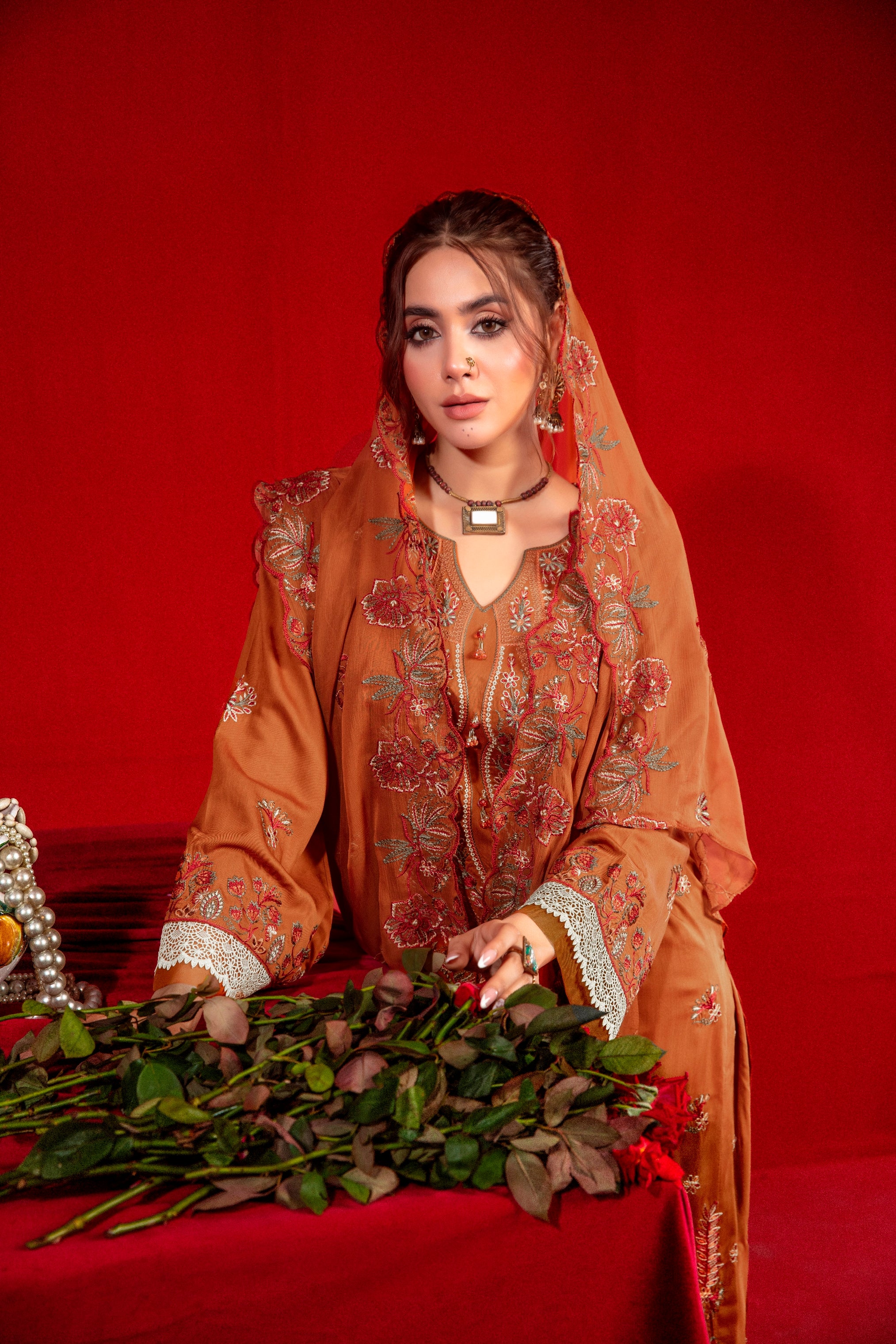 3-Pcs Luxury Embroidery Viscose Suit with Heavy Embroidery  Shirt Bamber Embroidery  Dupatta by Fiza Minahil (SN/1282)