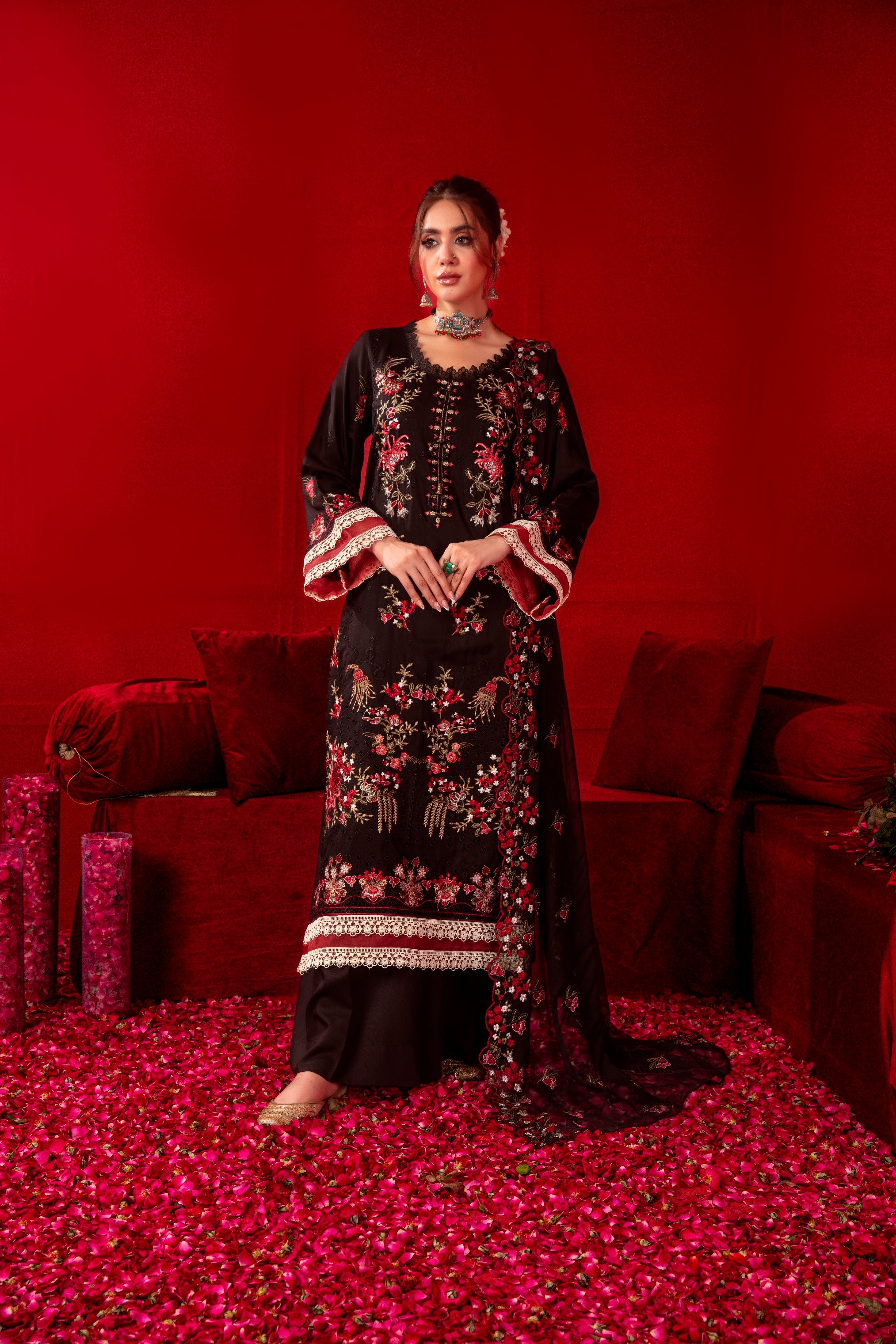 3-Pcs Luxury Embroidery Viscose Suit with Heavy Embroidery  Shirt Bamber Embroidery  Dupatta by Fiza Minahil (SN/1279)