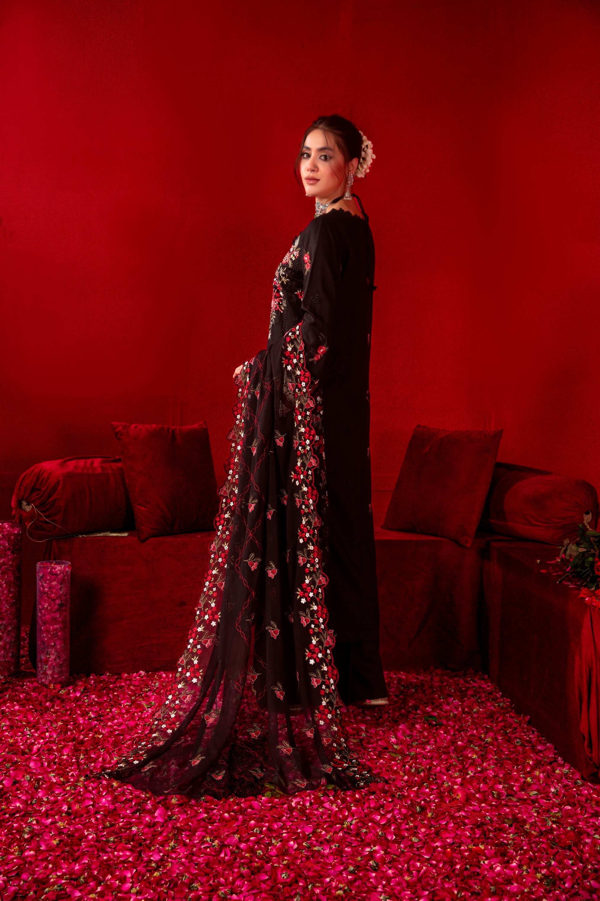 3-Pcs Luxury Embroidery Viscose Suit with Heavy Embroidery  Shirt Bamber Embroidery  Dupatta by Fiza Minahil (SN/1279)