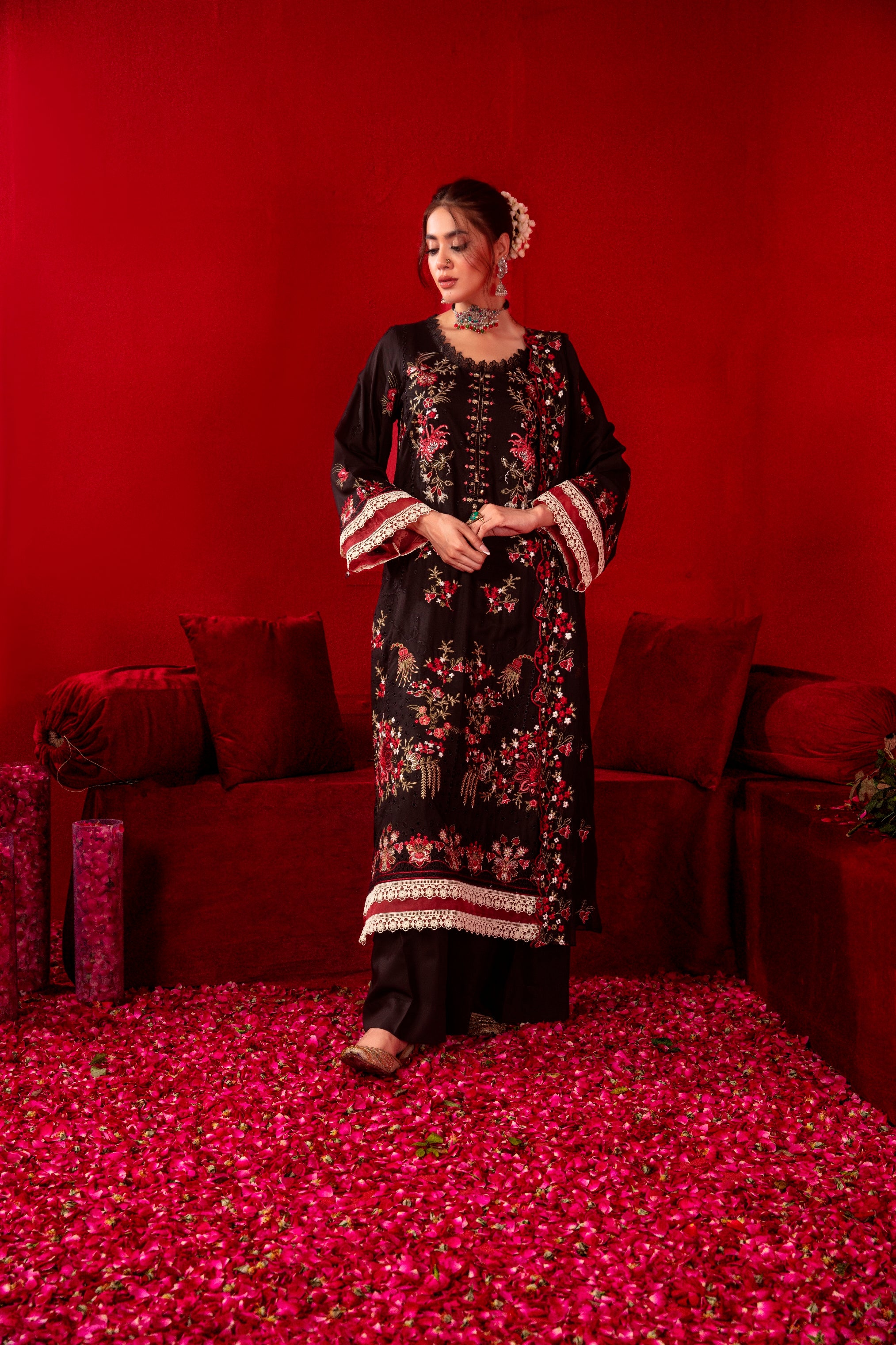 3-Pcs Luxury Embroidery Viscose Suit with Heavy Embroidery  Shirt Bamber Embroidery  Dupatta by Fiza Minahil (SN/1279)