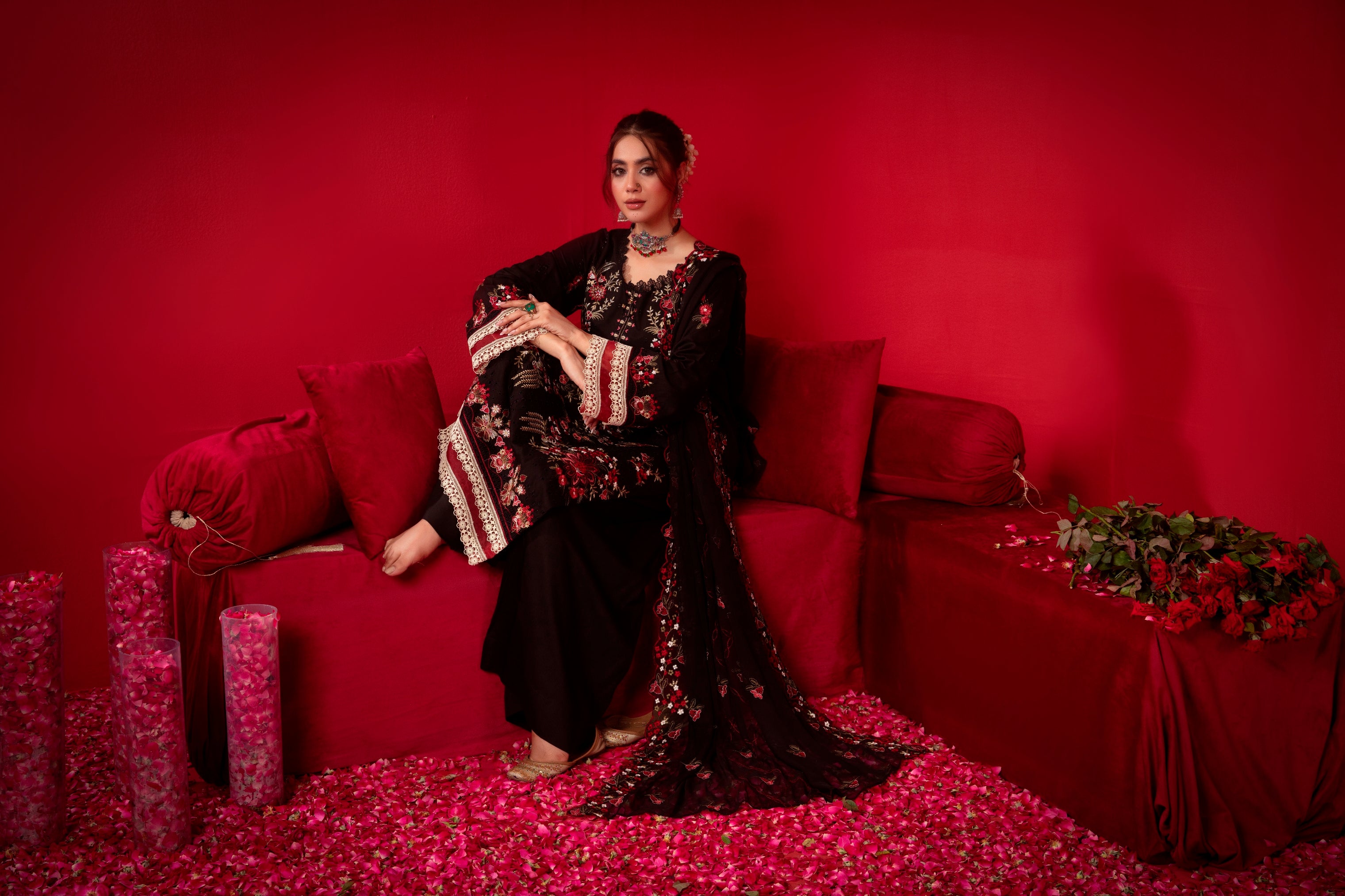 3-Pcs Luxury Embroidery Viscose Suit with Heavy Embroidery  Shirt Bamber Embroidery  Dupatta by Fiza Minahil (SN/1279)