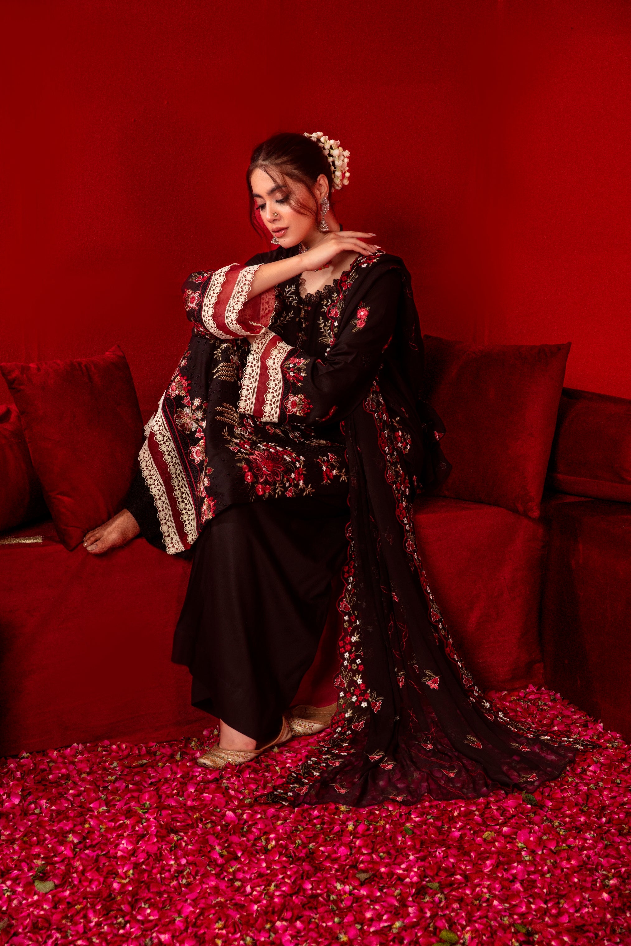 3-Pcs Luxury Embroidery Viscose Suit with Heavy Embroidery  Shirt Bamber Embroidery  Dupatta by Fiza Minahil (SN/1279)
