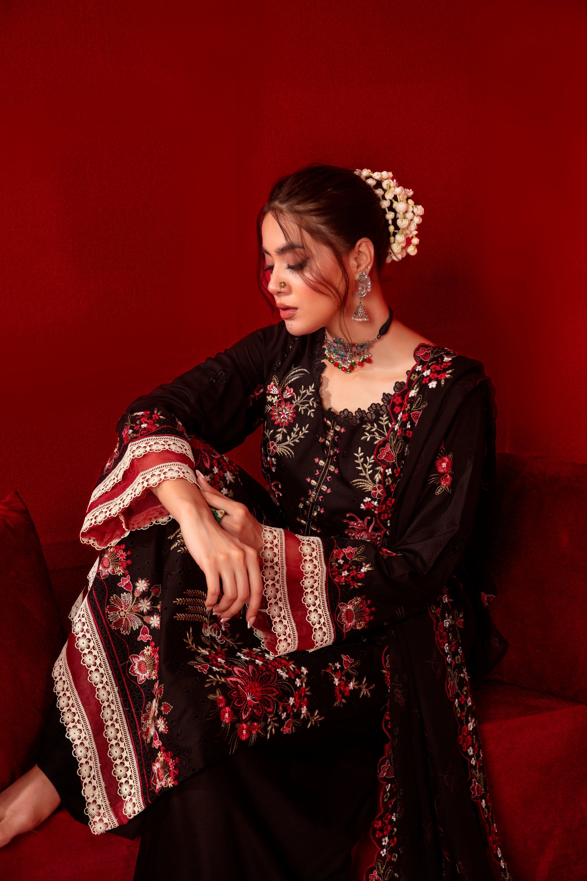 3-Pcs Luxury Embroidery Viscose Suit with Heavy Embroidery  Shirt Bamber Embroidery  Dupatta by Fiza Minahil (SN/1279)