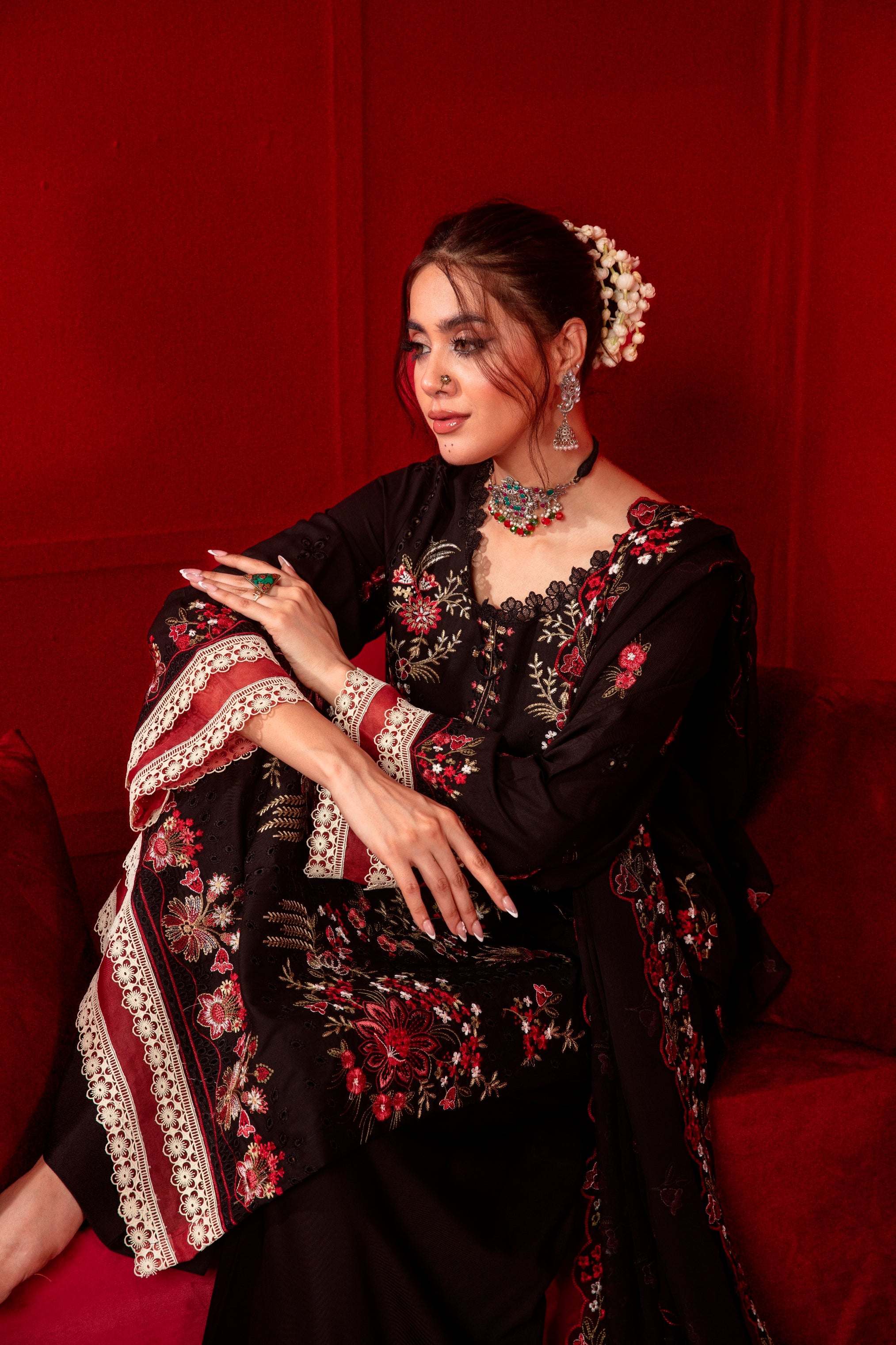 3-Pcs Luxury Embroidery Viscose Suit with Heavy Embroidery  Shirt Bamber Embroidery  Dupatta by Fiza Minahil (SN/1279)