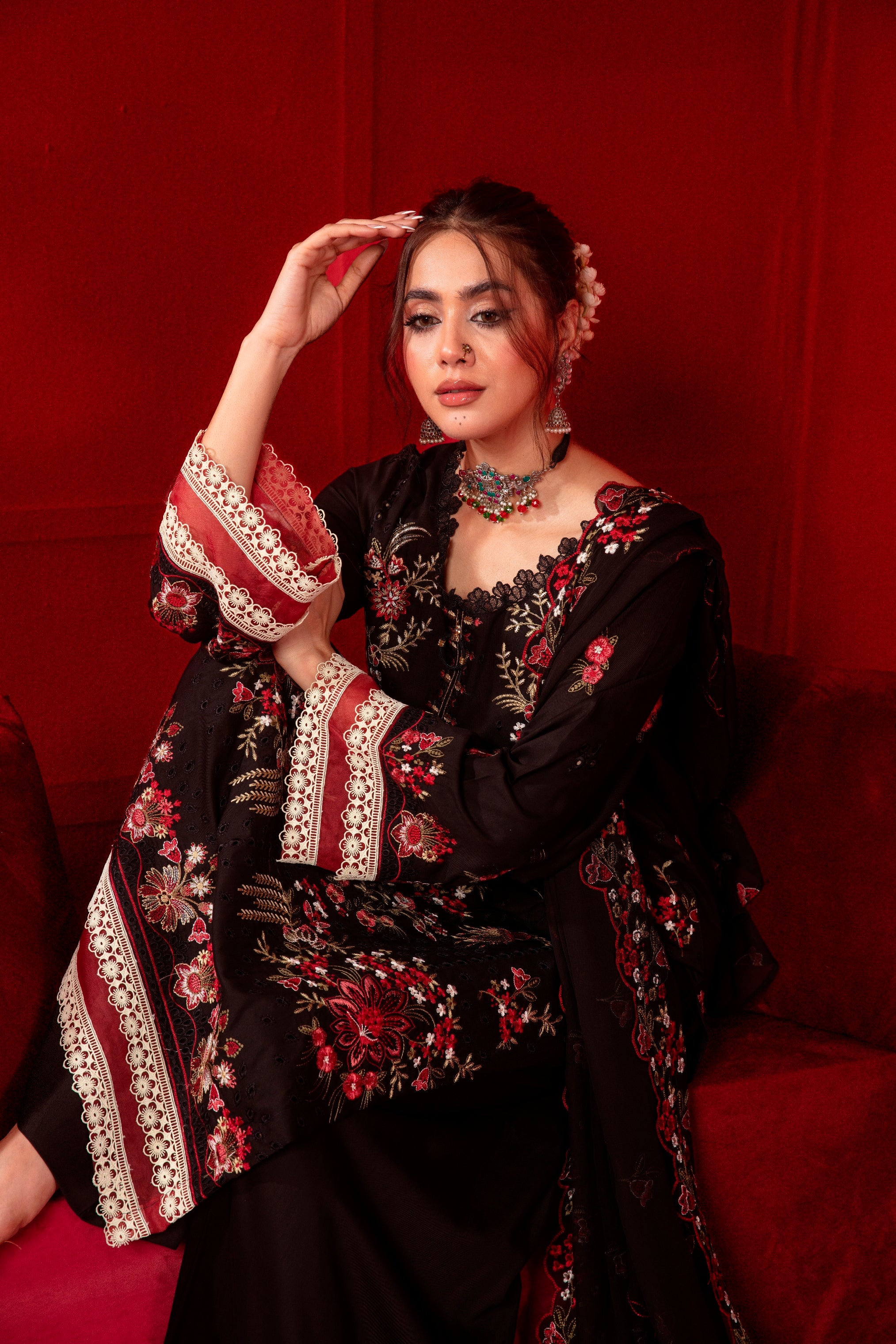 3-Pcs Luxury Embroidery Viscose Suit with Heavy Embroidery  Shirt Bamber Embroidery  Dupatta by Fiza Minahil (SN/1279)