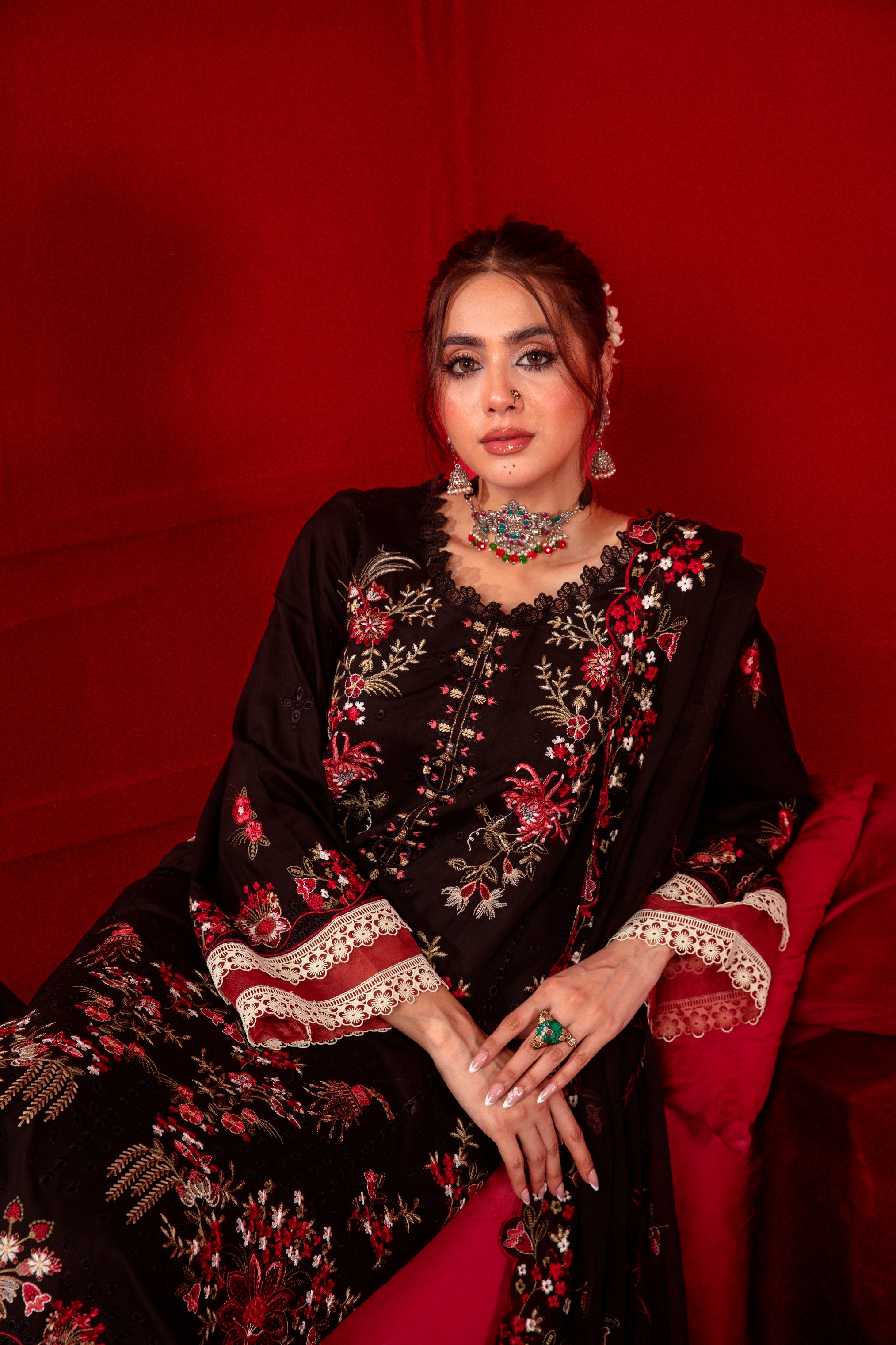 3-Pcs Luxury Embroidery Viscose Suit with Heavy Embroidery  Shirt Bamber Embroidery  Dupatta by Fiza Minahil (SN/1279)
