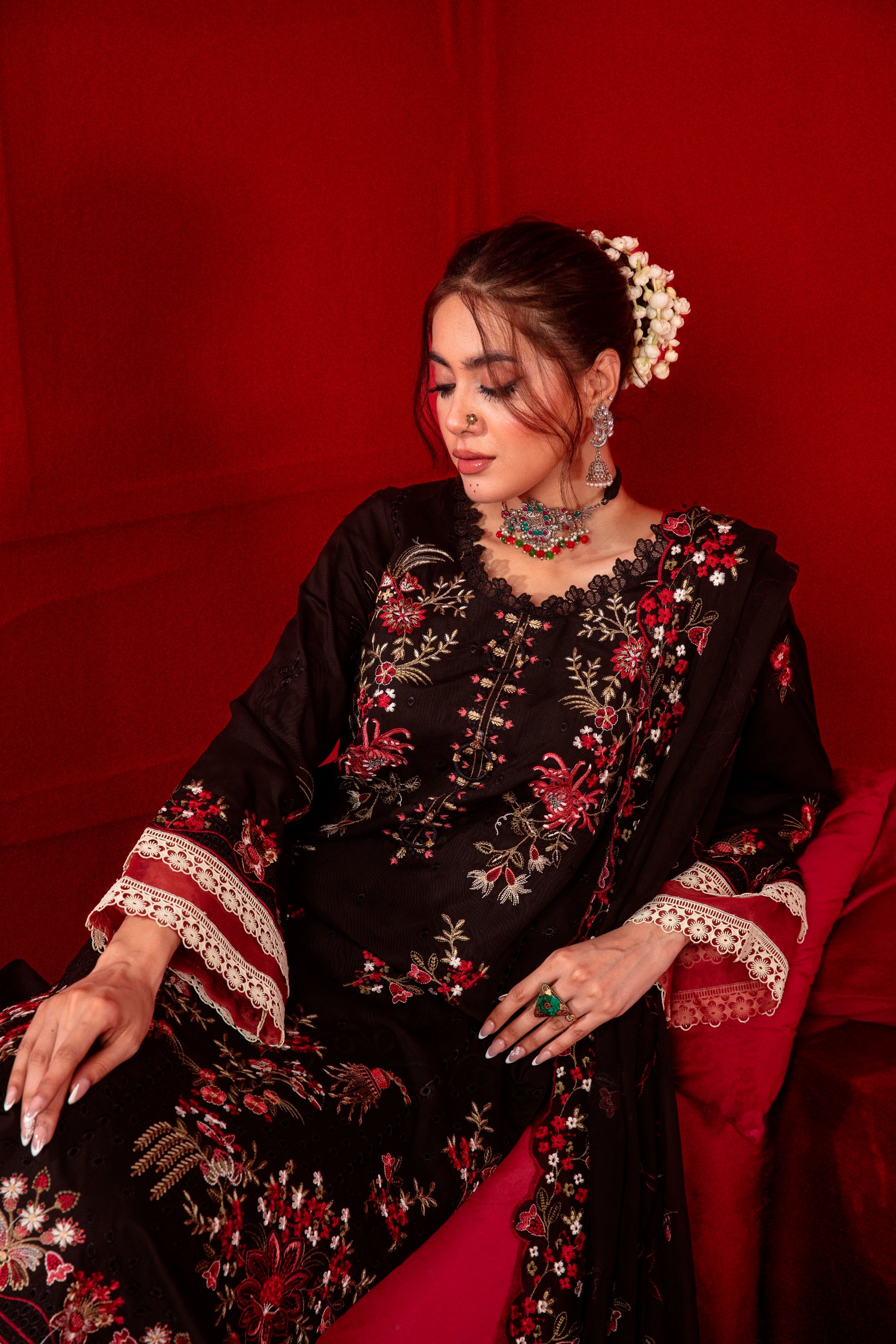 3-Pcs Luxury Embroidery Viscose Suit with Heavy Embroidery  Shirt Bamber Embroidery  Dupatta by Fiza Minahil (SN/1279)