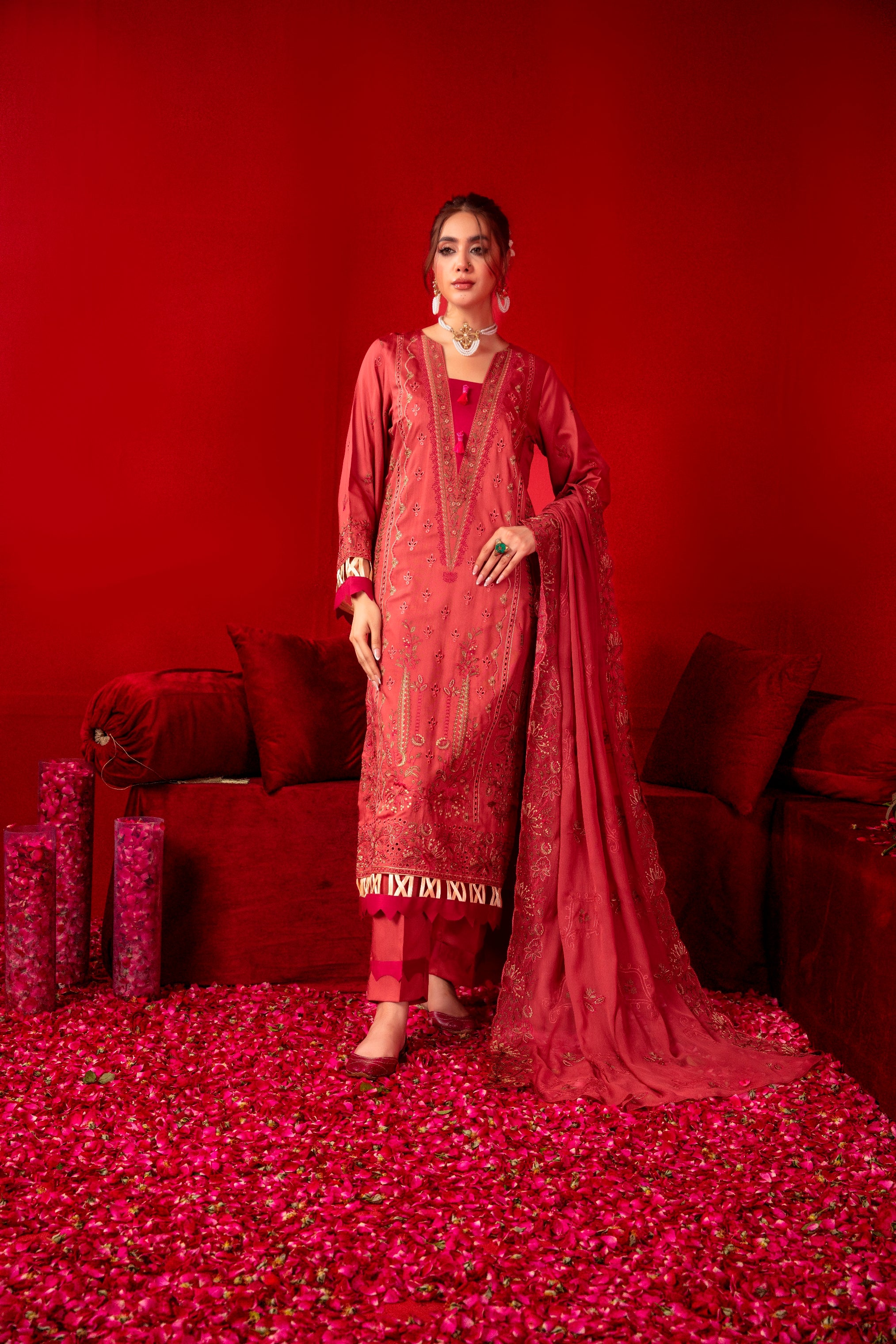 3-Pcs Luxury Embroidery Viscose Suit with Heavy Embroidery  Shirt Bamber Embroidery  Dupatta by Fiza Minahil (SN/1290)