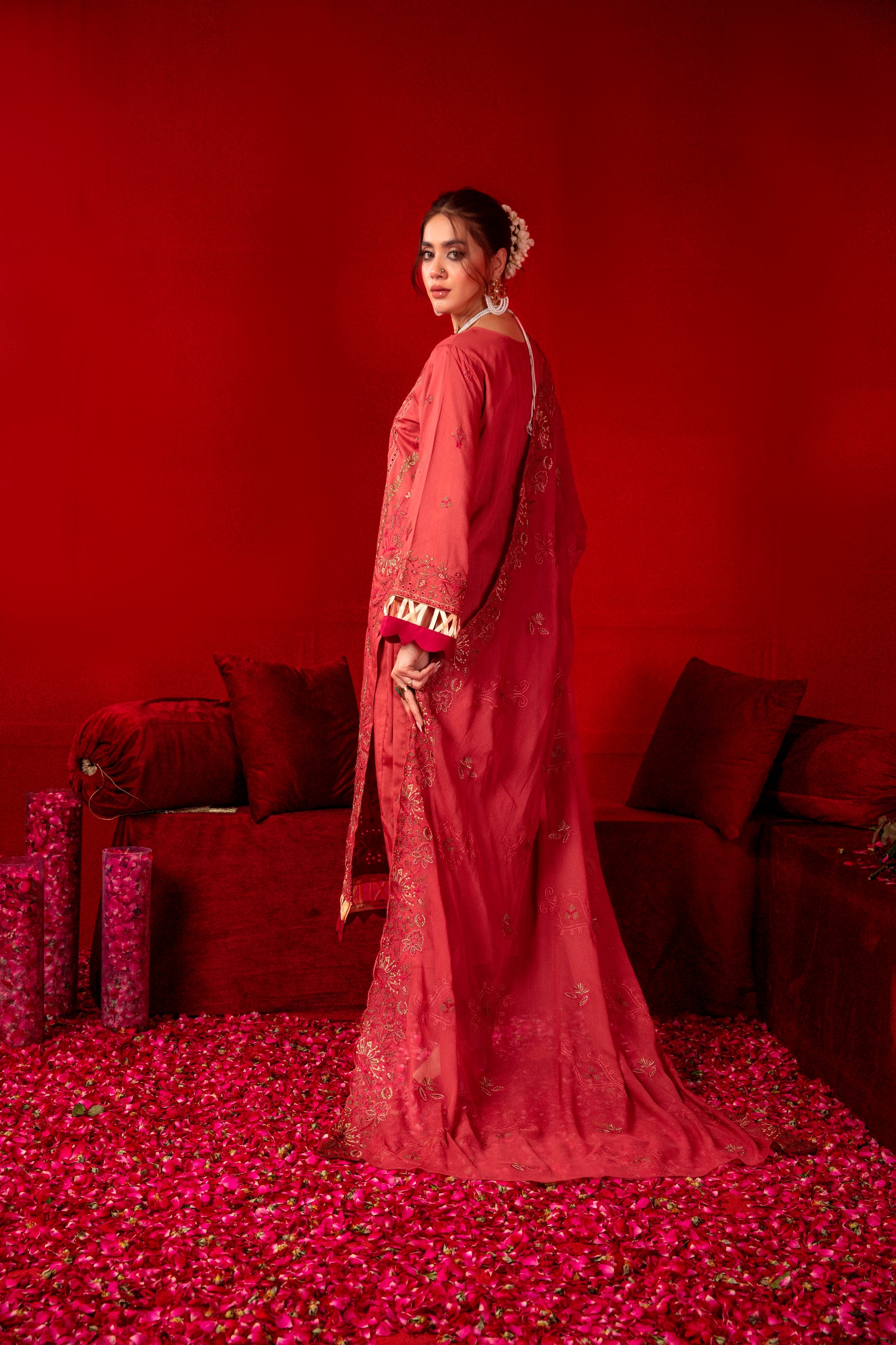 3-Pcs Luxury Embroidery Viscose Suit with Heavy Embroidery  Shirt Bamber Embroidery  Dupatta by Fiza Minahil (SN/1290)