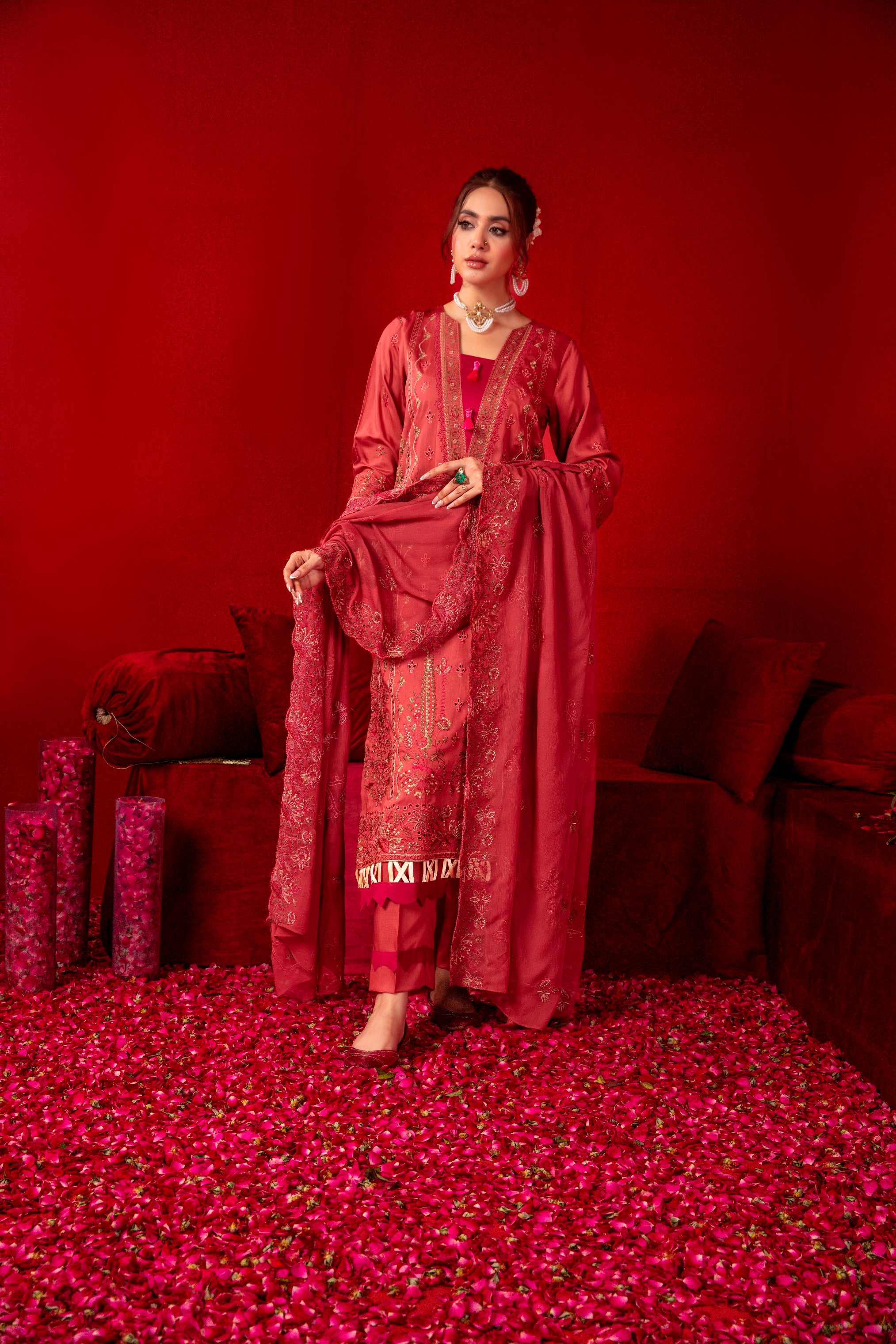 3-Pcs Luxury Embroidery Viscose Suit with Heavy Embroidery  Shirt Bamber Embroidery  Dupatta by Fiza Minahil (SN/1290)