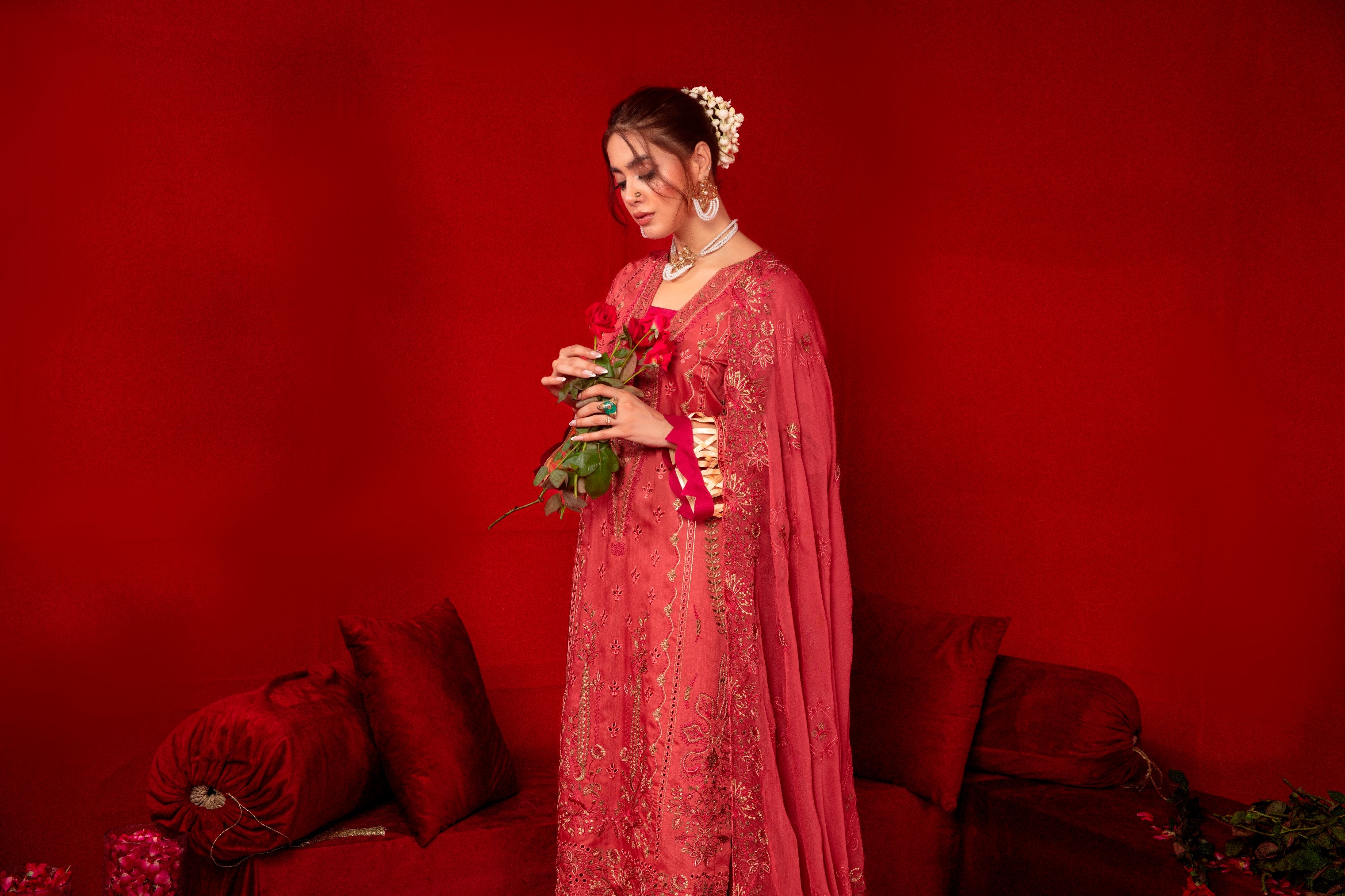 3-Pcs Luxury Embroidery Viscose Suit with Heavy Embroidery  Shirt Bamber Embroidery  Dupatta by Fiza Minahil (SN/1290)