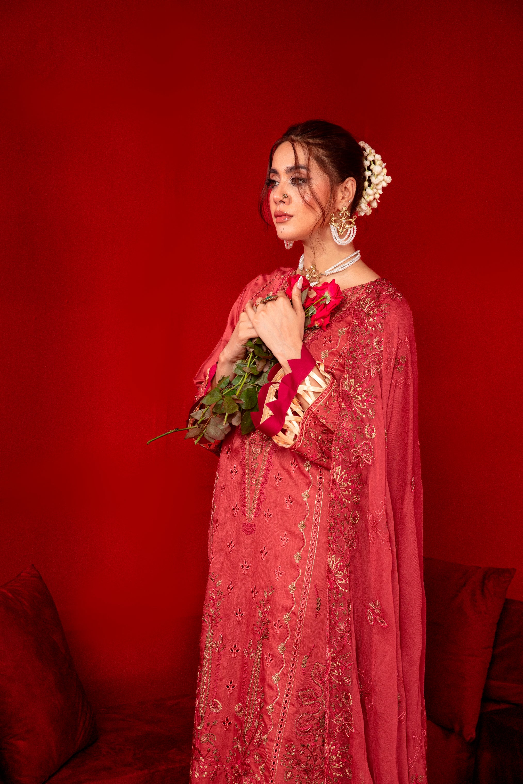 3-Pcs Luxury Embroidery Viscose Suit with Heavy Embroidery  Shirt Bamber Embroidery  Dupatta by Fiza Minahil (SN/1290)