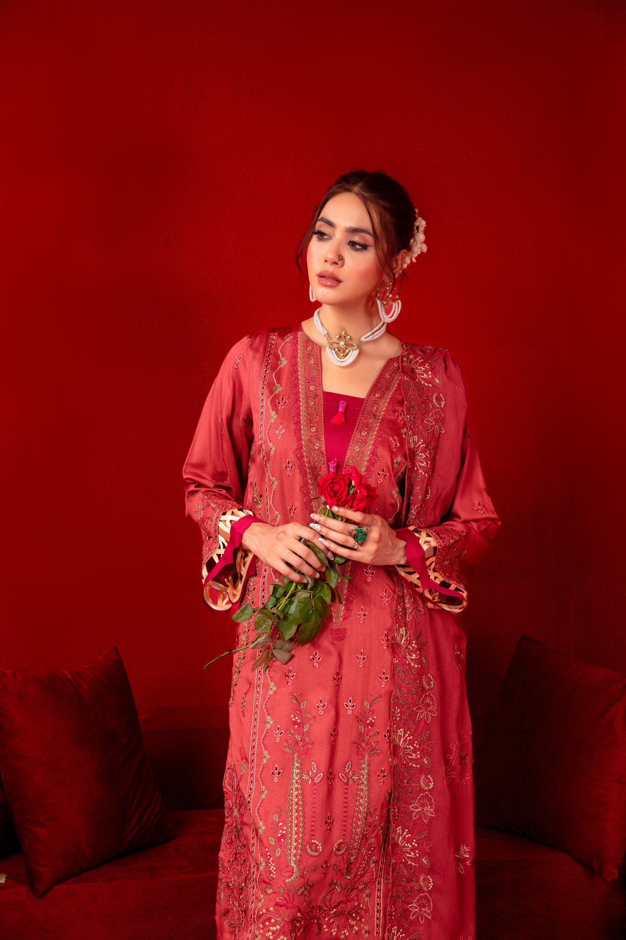 3-Pcs Luxury Embroidery Viscose Suit with Heavy Embroidery  Shirt Bamber Embroidery  Dupatta by Fiza Minahil (SN/1290)