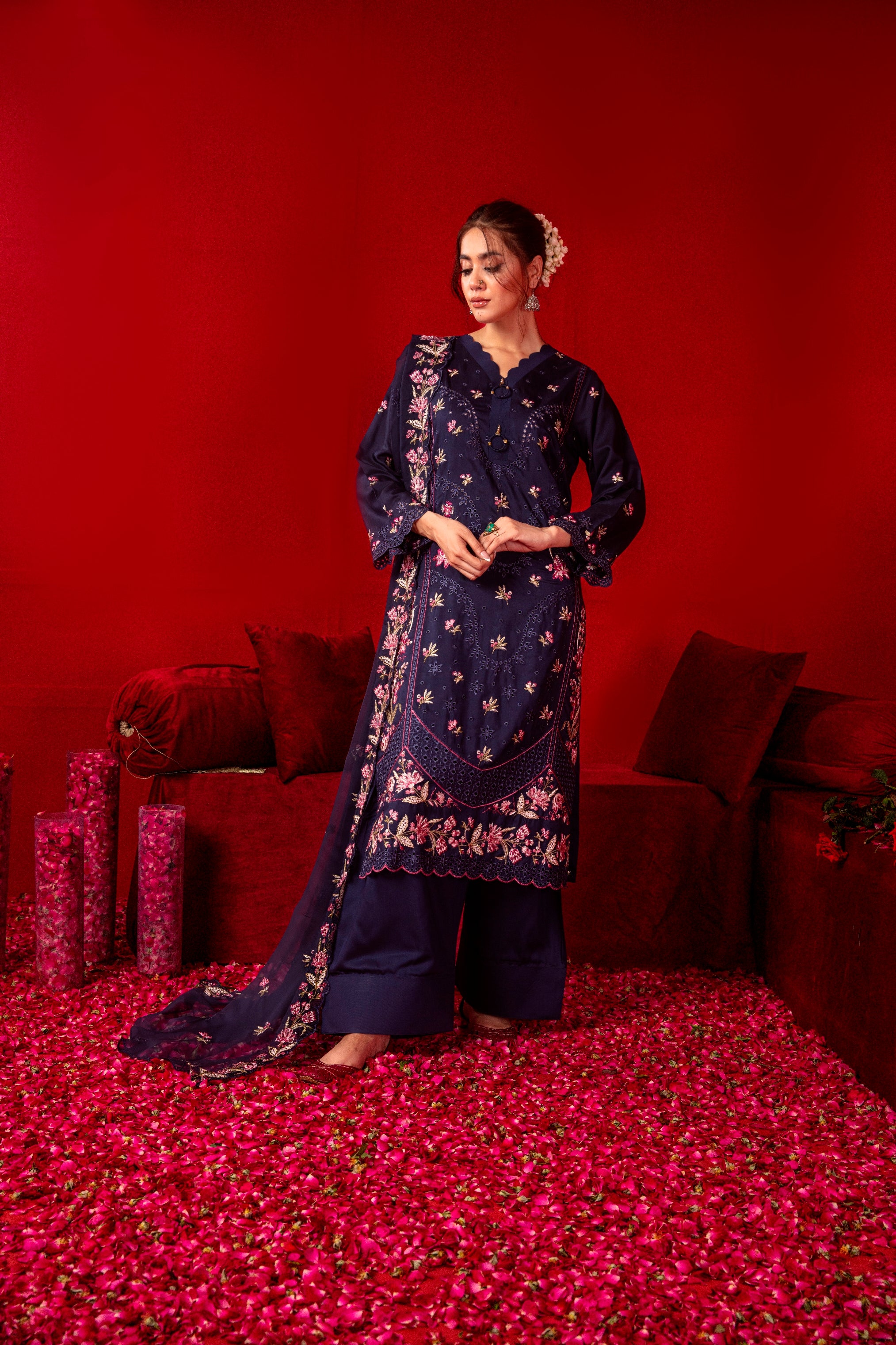 3-Pcs Luxury Embroidery Viscose Suit with Heavy Embroidery  Shirt Bamber Embroidery  Dupatta by Fiza Minahil (SN/1285)
