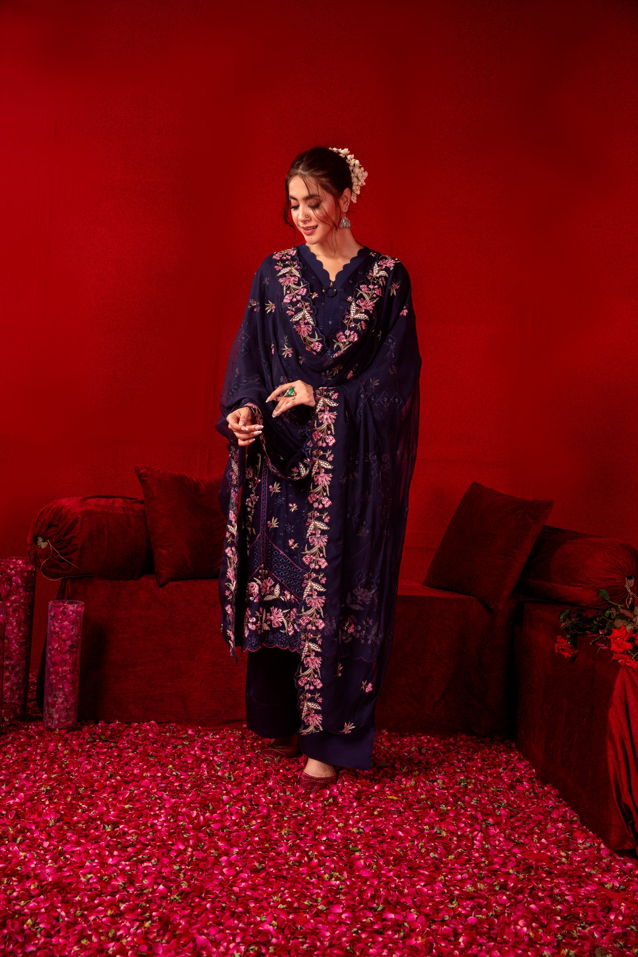 3-Pcs Luxury Embroidery Viscose Suit with Heavy Embroidery  Shirt Bamber Embroidery  Dupatta by Fiza Minahil (SN/1285)
