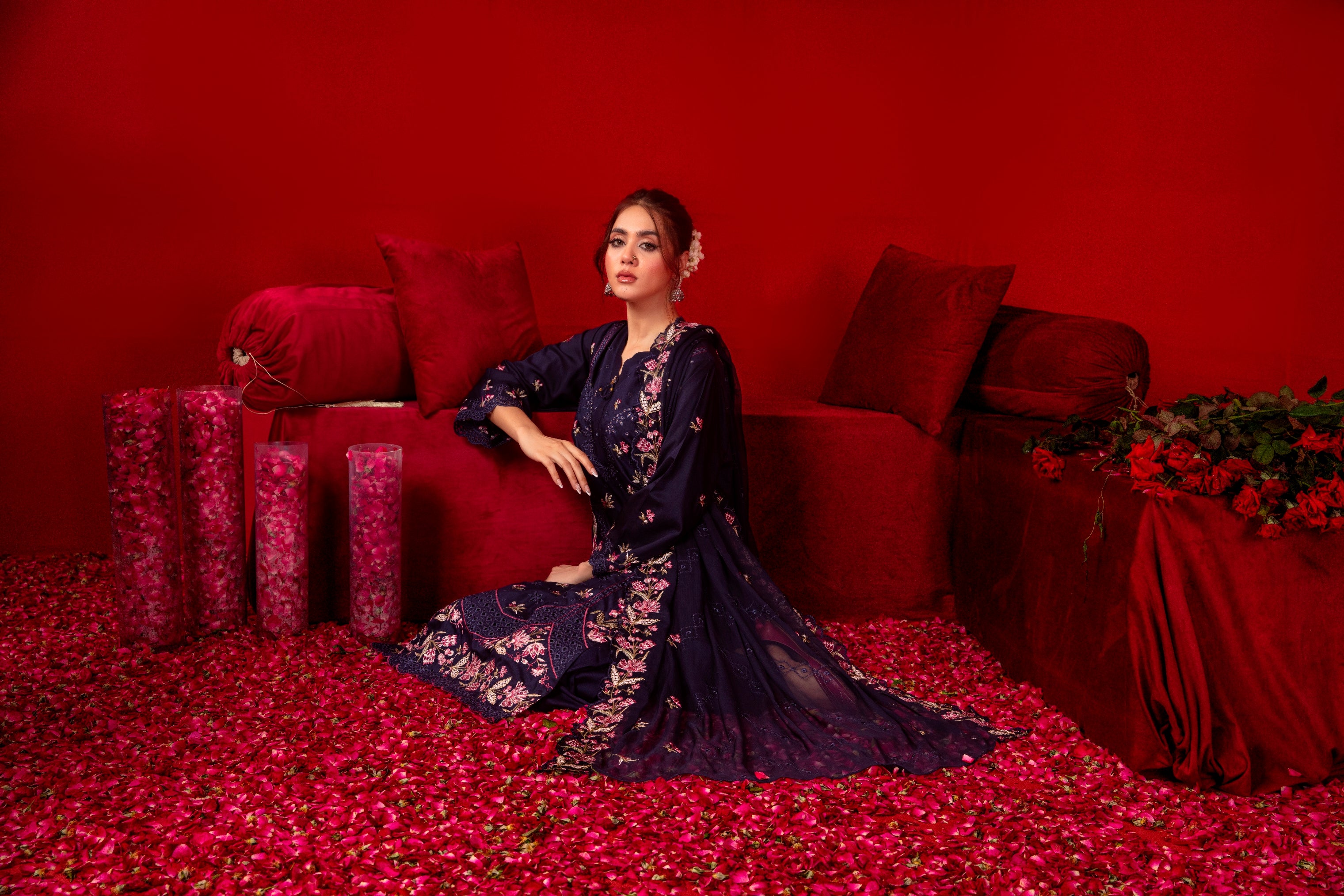 3-Pcs Luxury Embroidery Viscose Suit with Heavy Embroidery  Shirt Bamber Embroidery  Dupatta by Fiza Minahil (SN/1285)