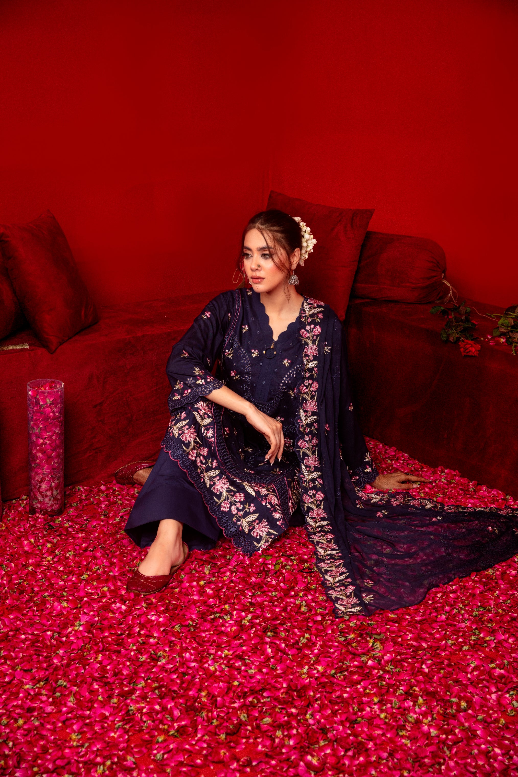 3-Pcs Luxury Embroidery Viscose Suit with Heavy Embroidery  Shirt Bamber Embroidery  Dupatta by Fiza Minahil (SN/1285)
