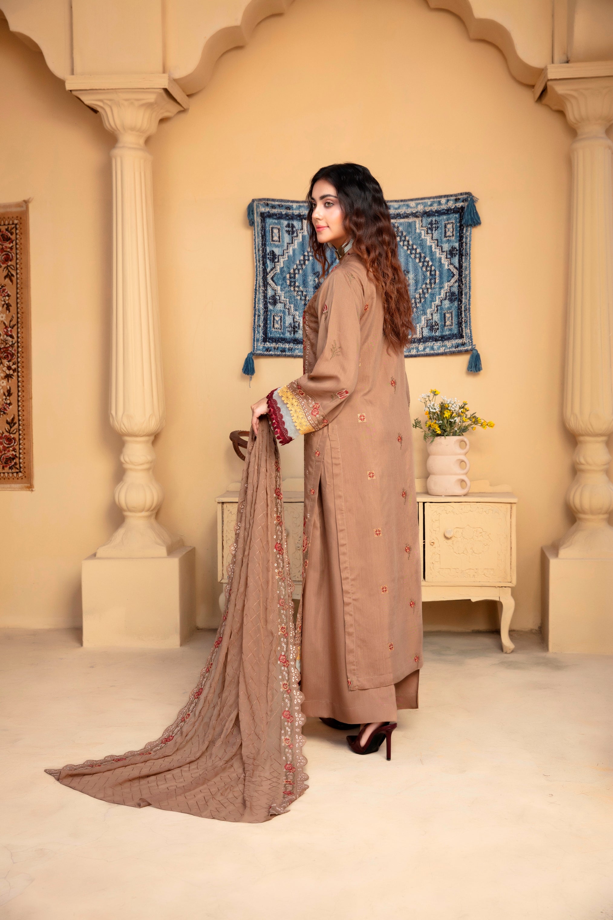 3-Pcs Luxury Embroidery Viscose Suit with Heavy Embroidery  Shirt Bamber Embroidery  Dupatta by Fiza Minahil (SN/1293.J)