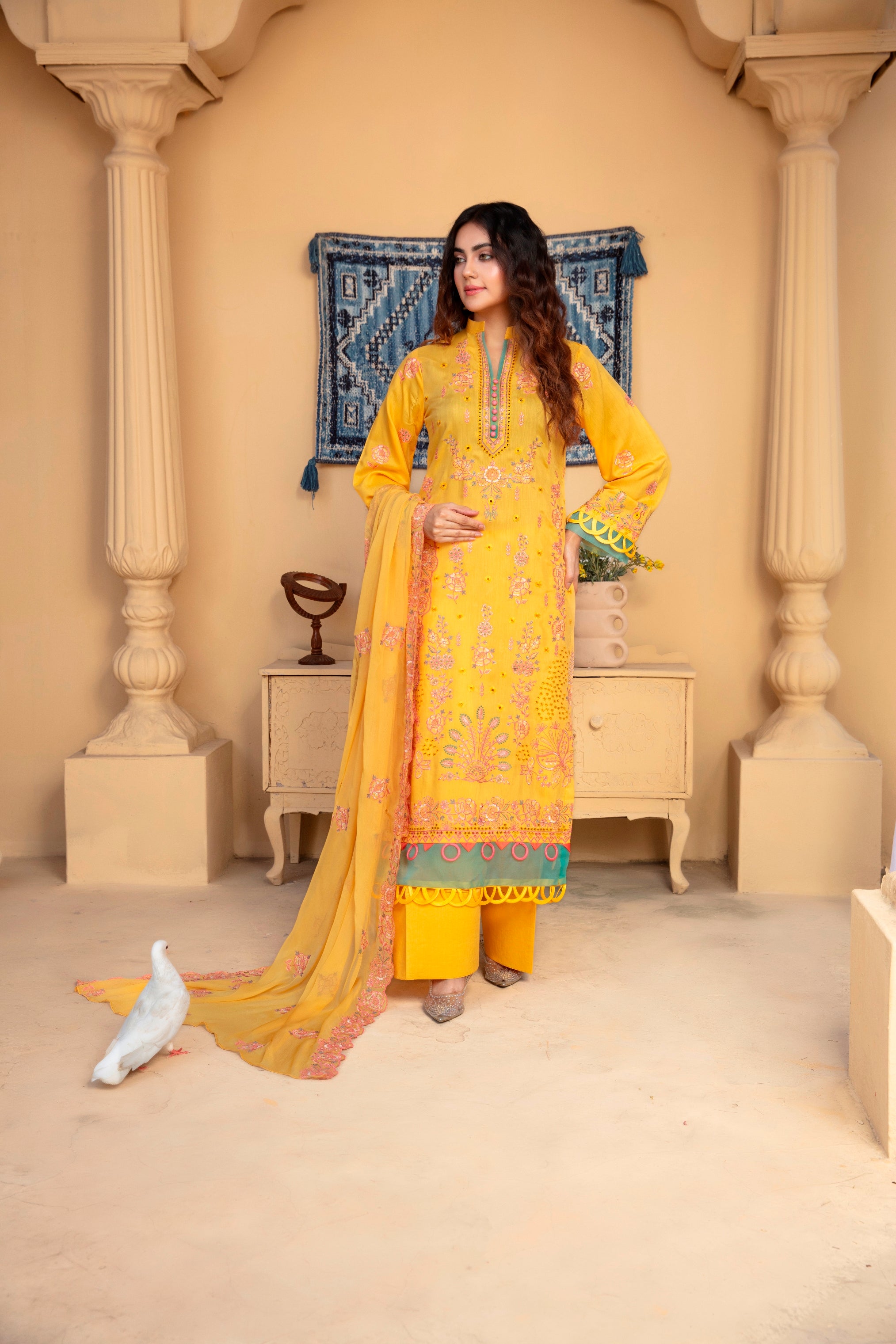 3-Pcs Luxury Embroidery Viscose Suit with Heavy Embroidery  Shirt Bamber Embroidery  Dupatta by Fiza Minahil (SN/1293.K)