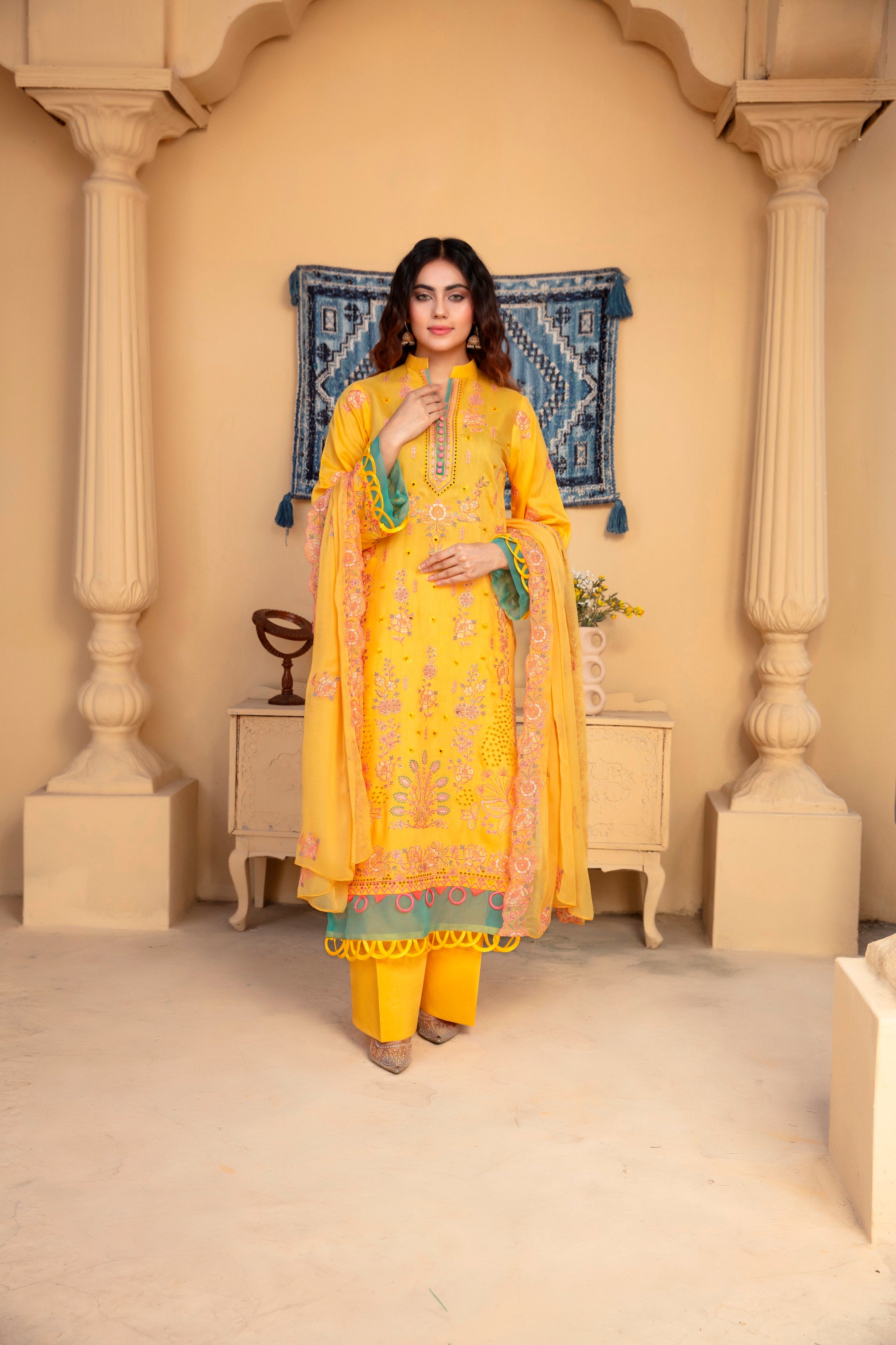 3-Pcs Luxury Embroidery Viscose Suit with Heavy Embroidery  Shirt Bamber Embroidery  Dupatta by Fiza Minahil (SN/1293.K)