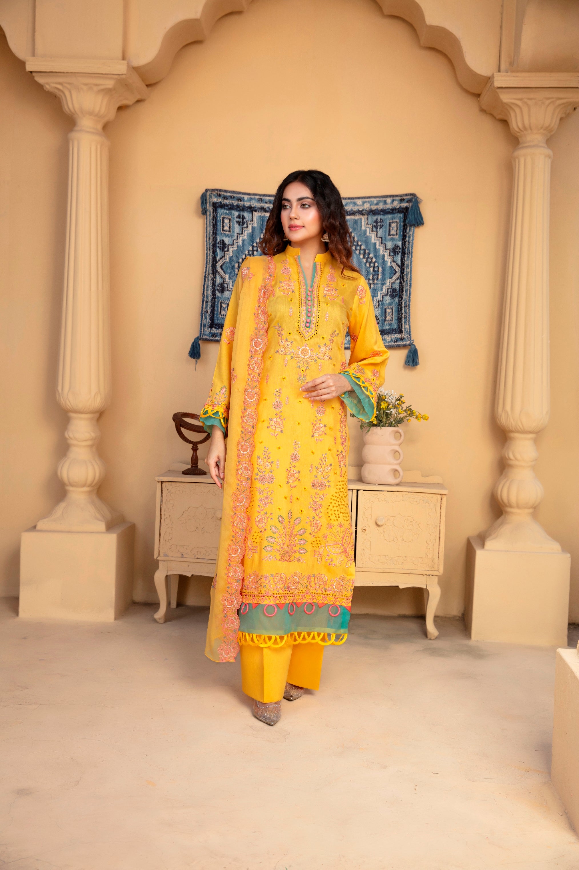 3-Pcs Luxury Embroidery Viscose Suit with Heavy Embroidery  Shirt Bamber Embroidery  Dupatta by Fiza Minahil (SN/1293.K)
