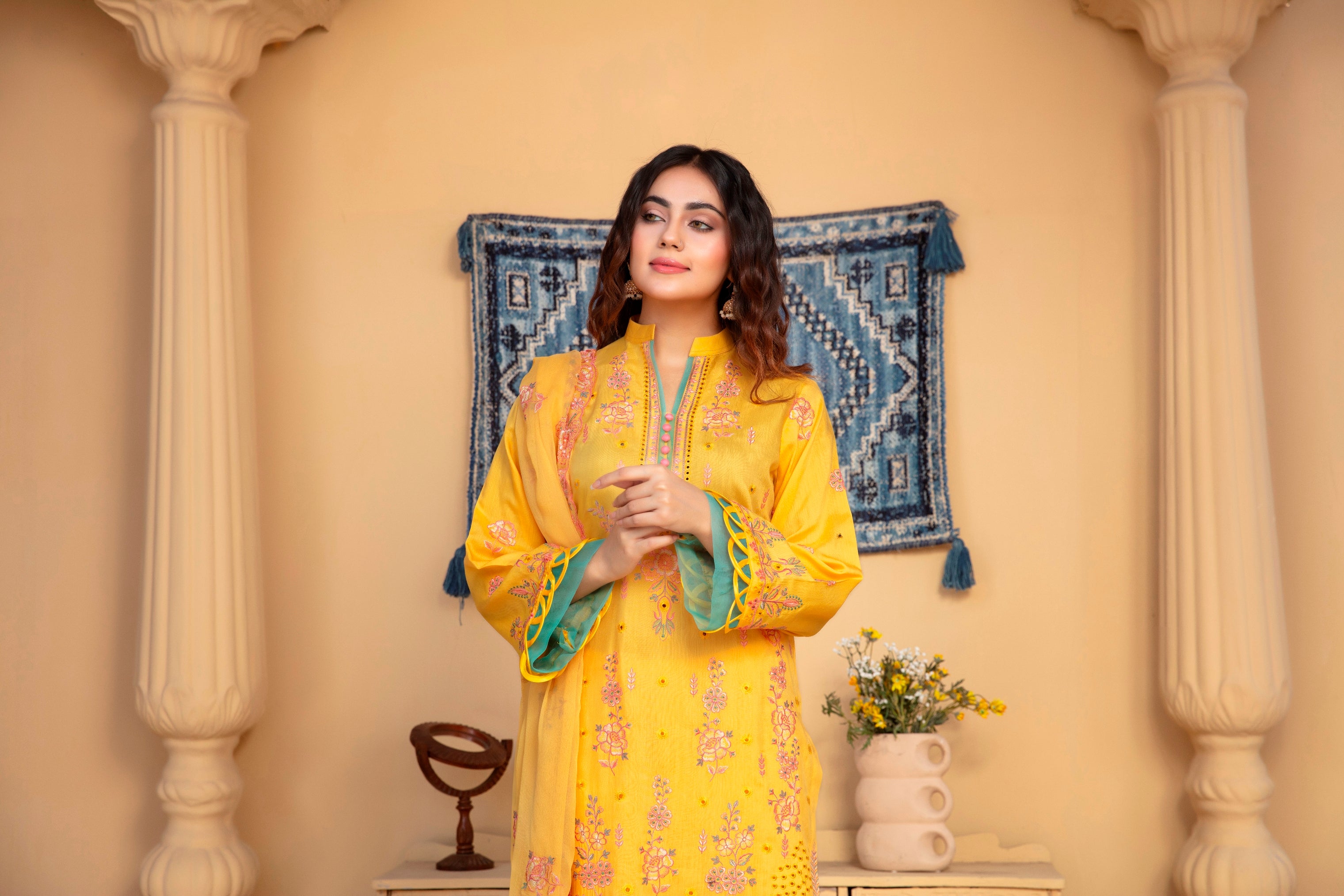 3-Pcs Luxury Embroidery Viscose Suit with Heavy Embroidery  Shirt Bamber Embroidery  Dupatta by Fiza Minahil (SN/1293.K)