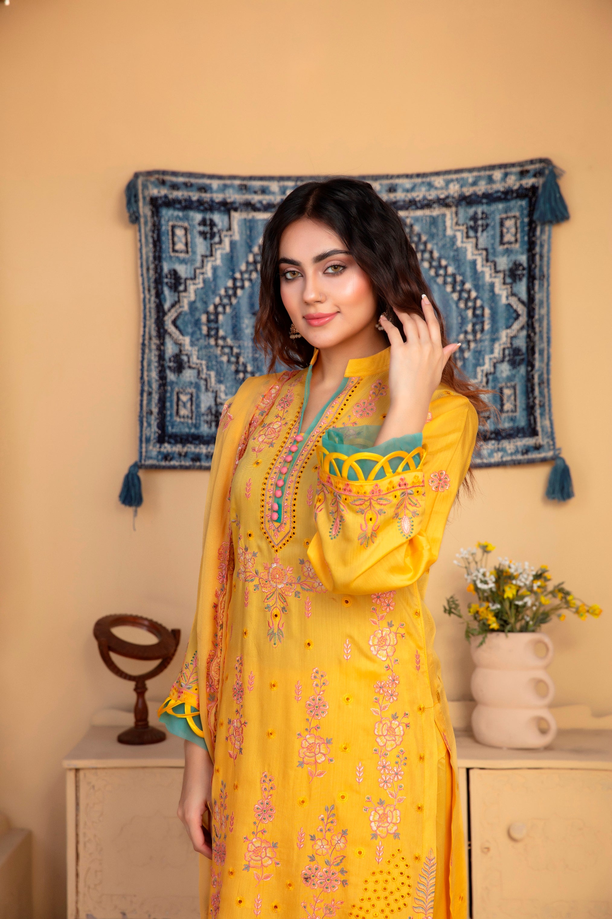3-Pcs Luxury Embroidery Viscose Suit with Heavy Embroidery  Shirt Bamber Embroidery  Dupatta by Fiza Minahil (SN/1293.K)