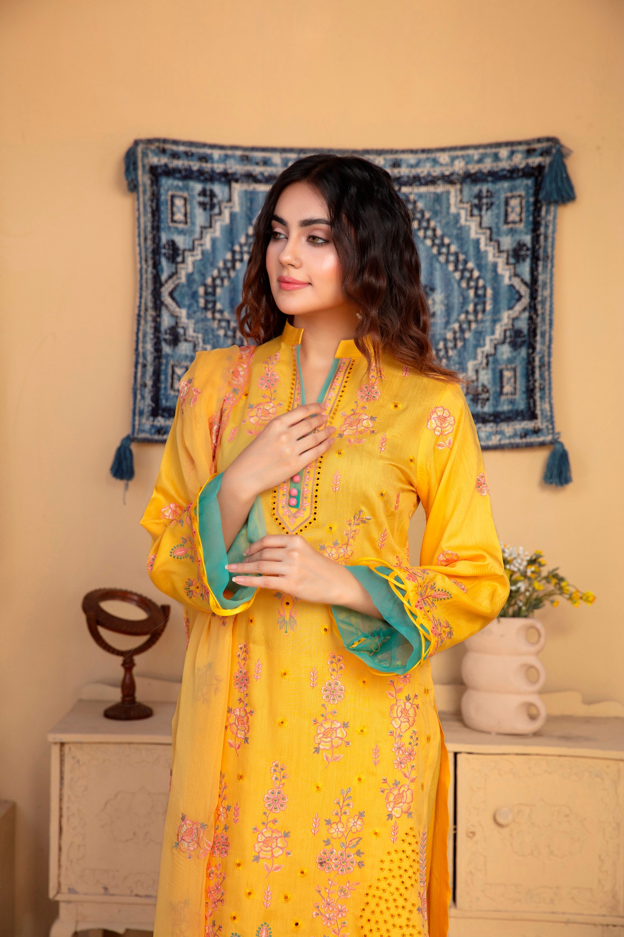 3-Pcs Luxury Embroidery Viscose Suit with Heavy Embroidery  Shirt Bamber Embroidery  Dupatta by Fiza Minahil (SN/1293.K)