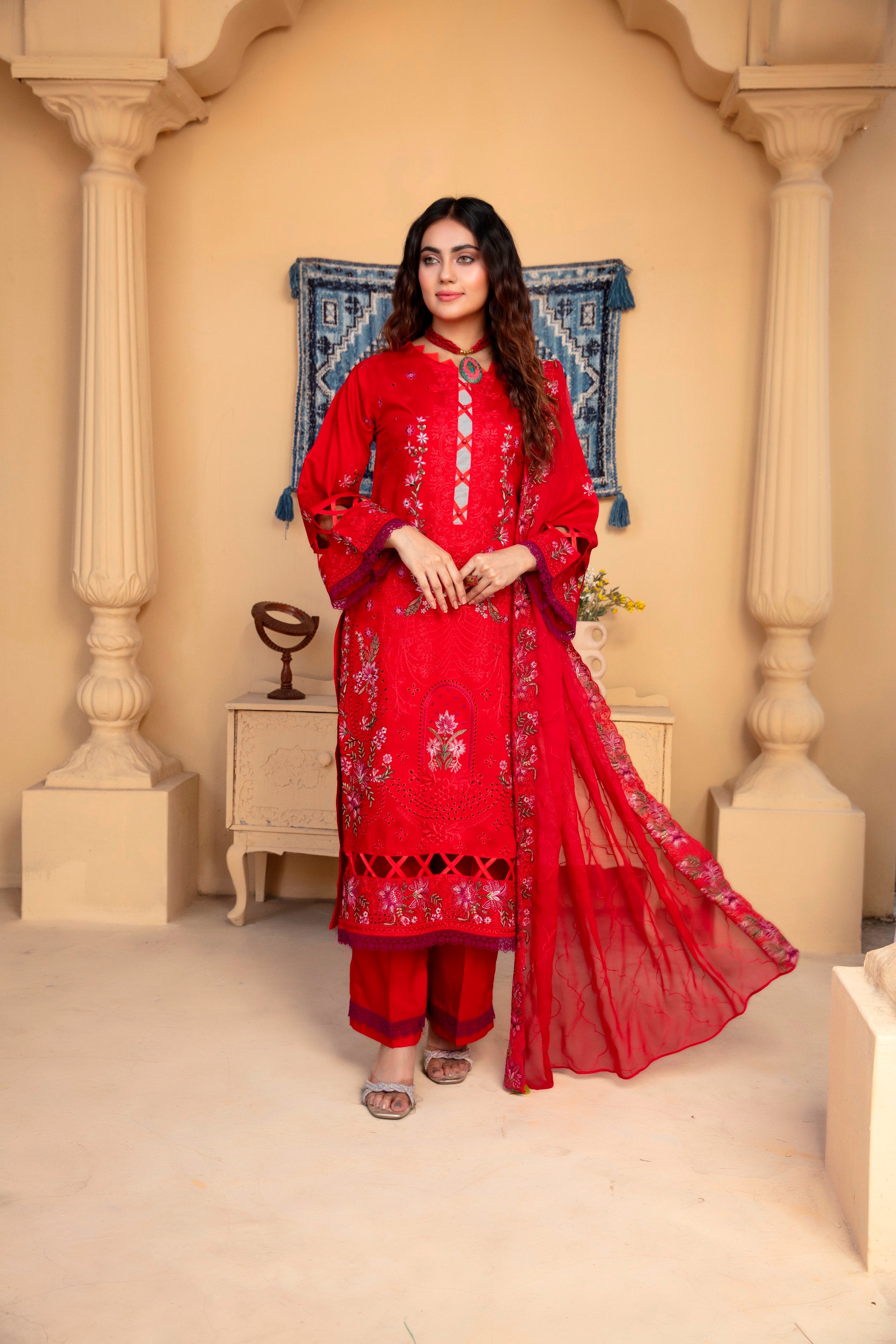 3-Pcs Luxury Embroidery Viscose Suit with Heavy Embroidery  Shirt Bamber Embroidery  Dupatta by Fiza Minahil (SN/1293.L)