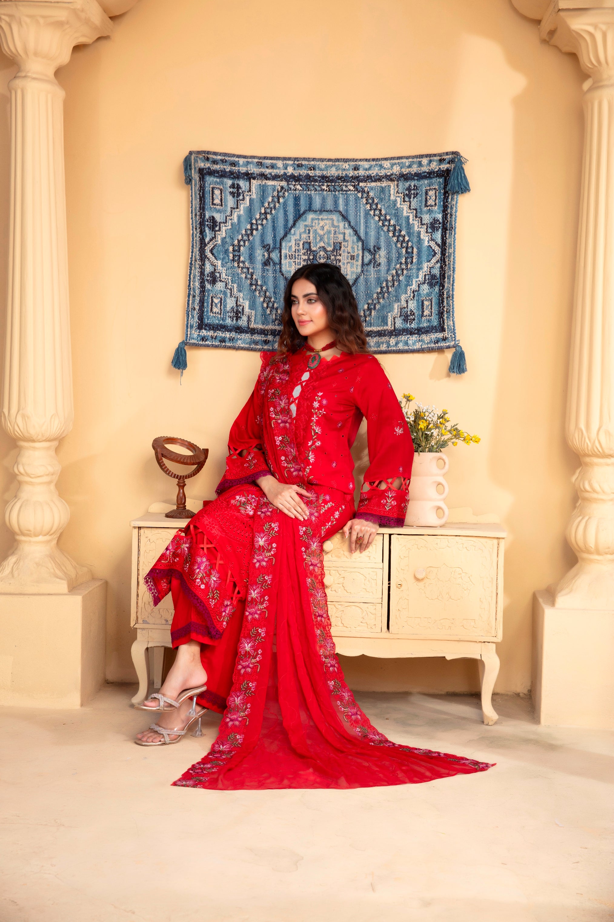 3-Pcs Luxury Embroidery Viscose Suit with Heavy Embroidery  Shirt Bamber Embroidery  Dupatta by Fiza Minahil (SN/1293.L)