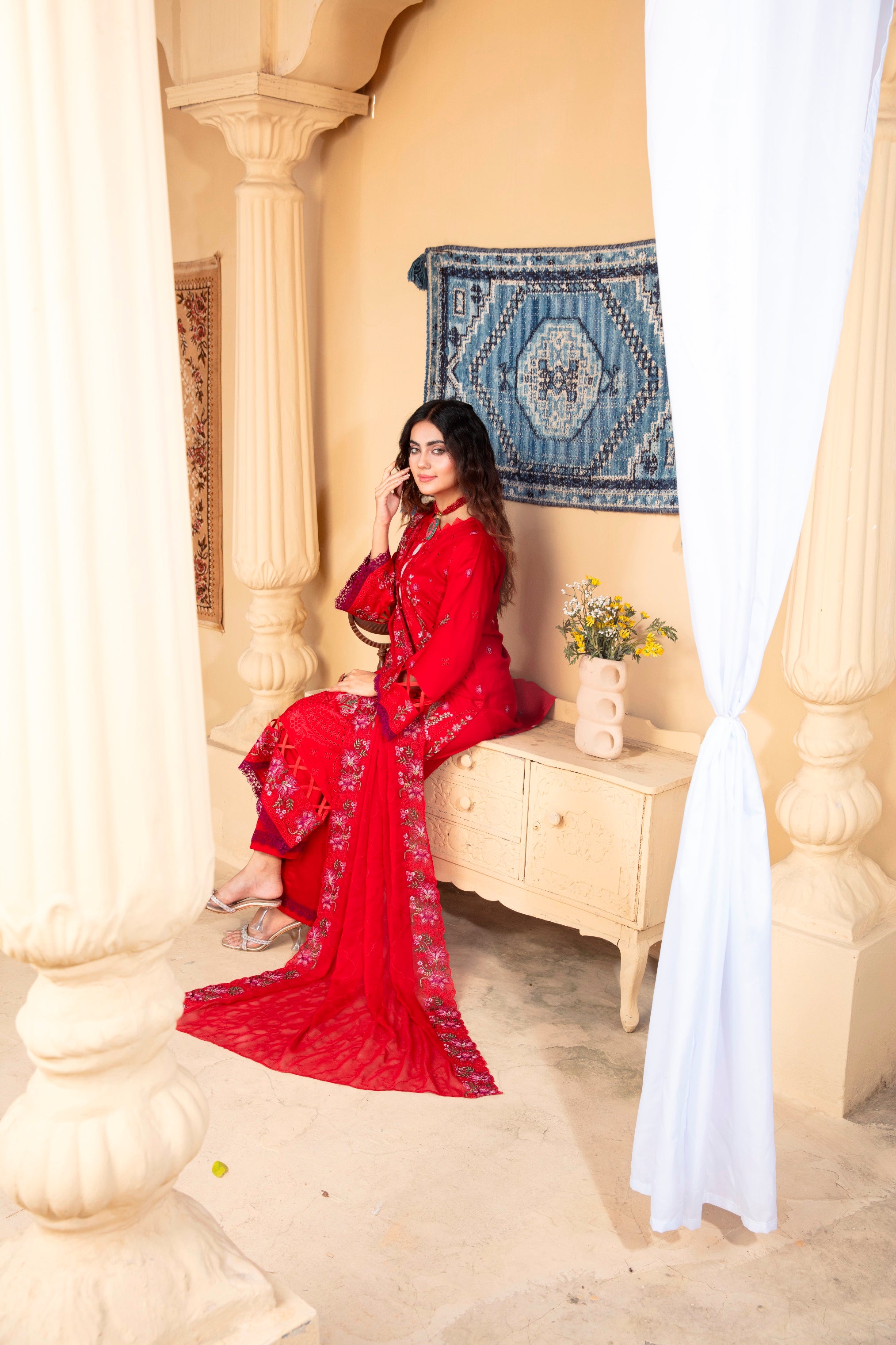3-Pcs Luxury Embroidery Viscose Suit with Heavy Embroidery  Shirt Bamber Embroidery  Dupatta by Fiza Minahil (SN/1293.L)