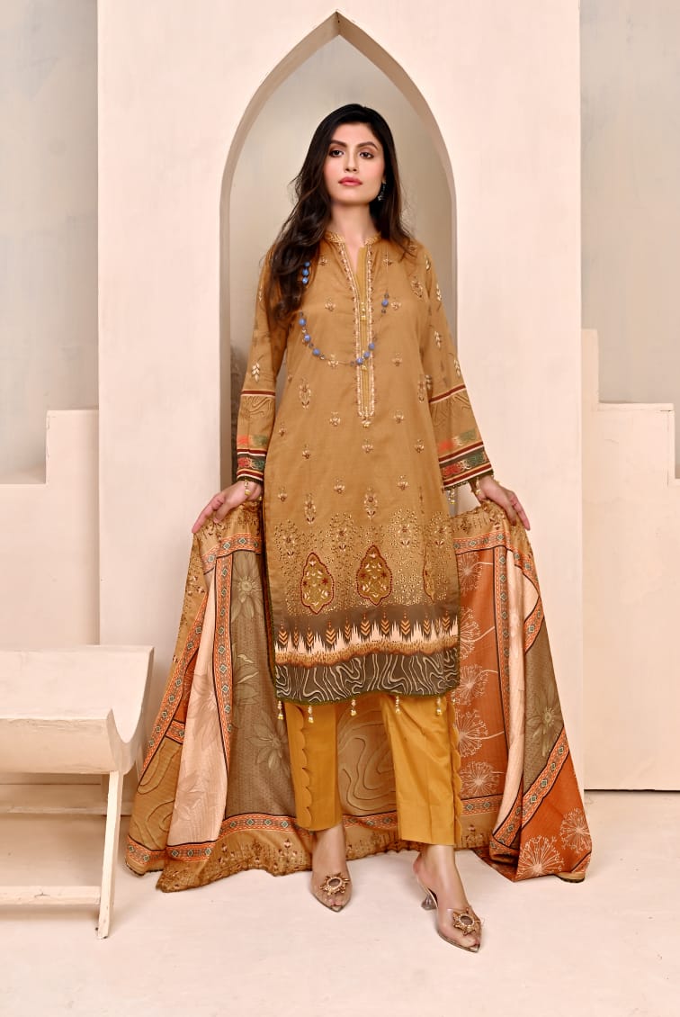 3 PIECE UNSTITCHED LAWN, Luxury Lawn With Cutwork Dupata By Fiza Minahil