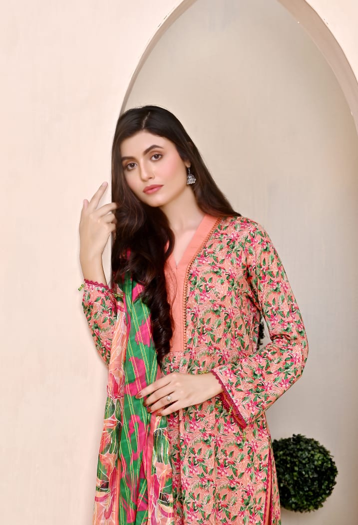 3 PIECE UNSTITCHED LAWN, Luxury Lawn With Cutwork Dupata By Fiza Minahil