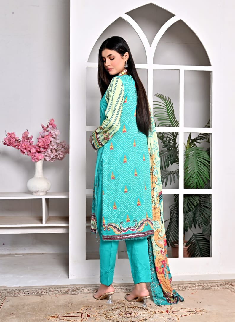 3 PIECE UNSTITCHED LAWN, Luxury Lawn With Cutwork Dupata By Fiza Minahil