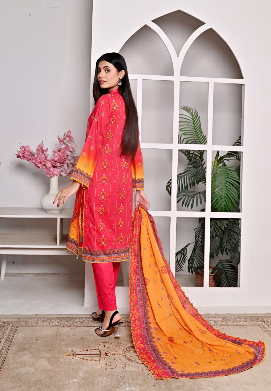 3 PIECE UNSTITCHED LAWN, Luxury Lawn With Cutwork Dupata By Fiza Minahil