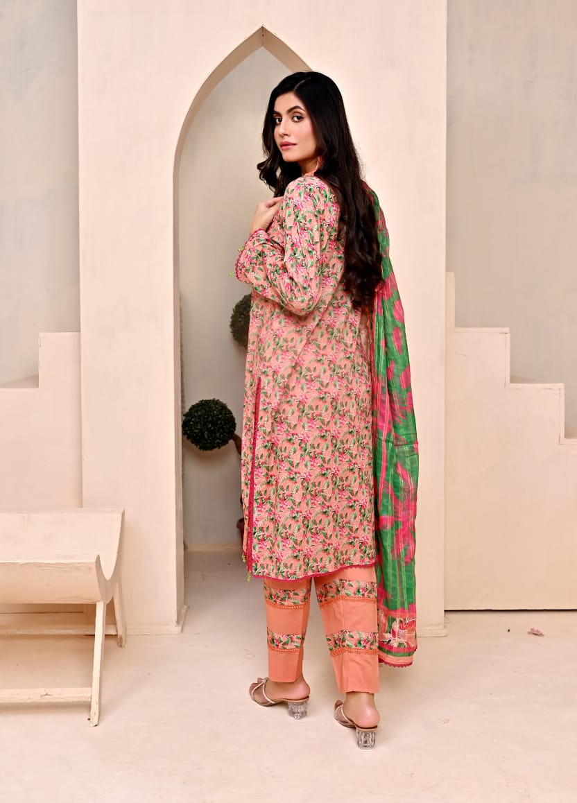 3 PIECE UNSTITCHED LAWN, Luxury Lawn With Cutwork Dupata By Fiza Minahil