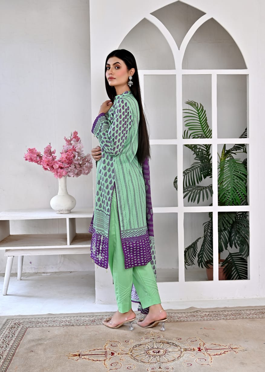 3 PIECE UNSTITCHED LAWN, Luxury Lawn With Cutwork Dupata By Fiza Minahil