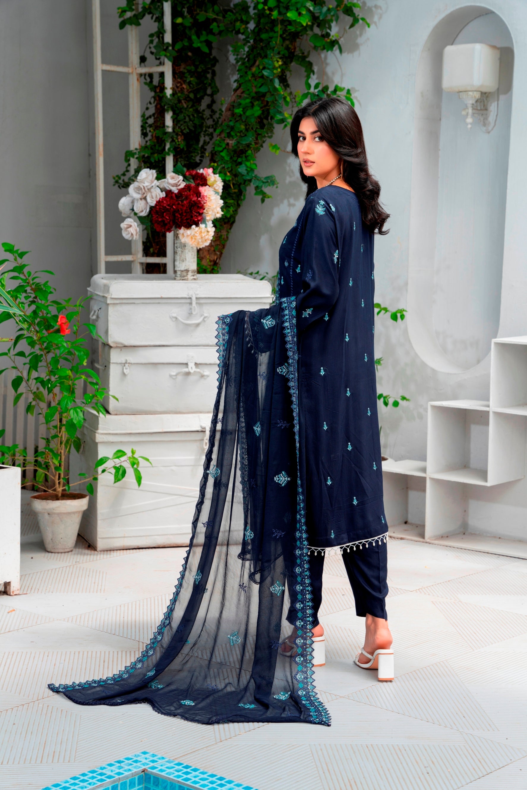 3-Pcs Luxury Embroidery Viscose Suit with Embroidery Cut Work Bamber Chiffon Dupatta by FizaMinahil