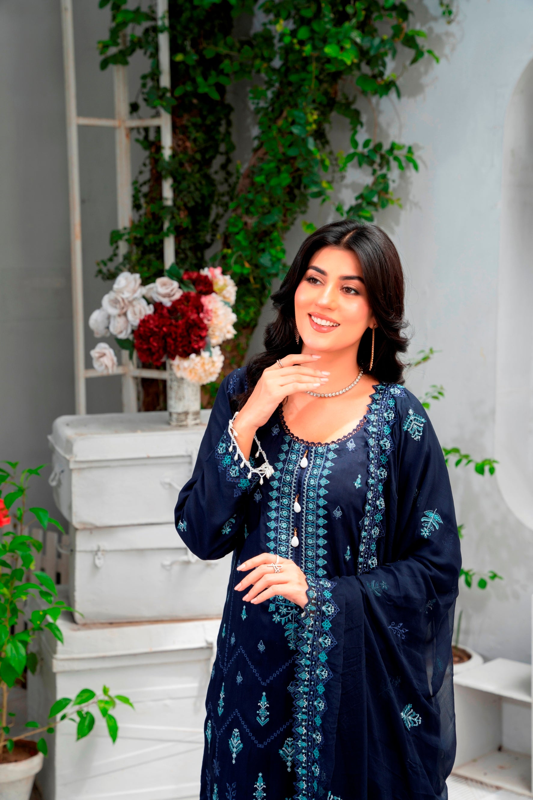 3-Pcs Luxury Embroidery Viscose Suit with Embroidery Cut Work Bamber Chiffon Dupatta by FizaMinahil